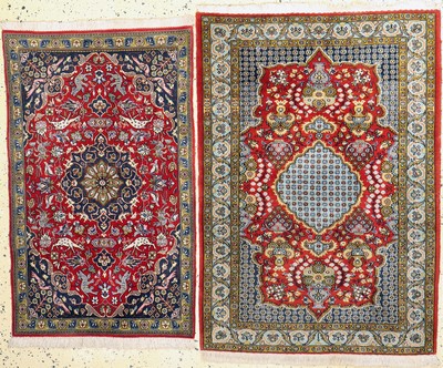 Image 26786762 - 1 pair of Qum cork, Persia, end of the 20th century, corkwool on cotton, approx. 120 x 86 cm & approx. 107 x 63 cm, condition: 2. Rugs, Carpets & Flatweaves