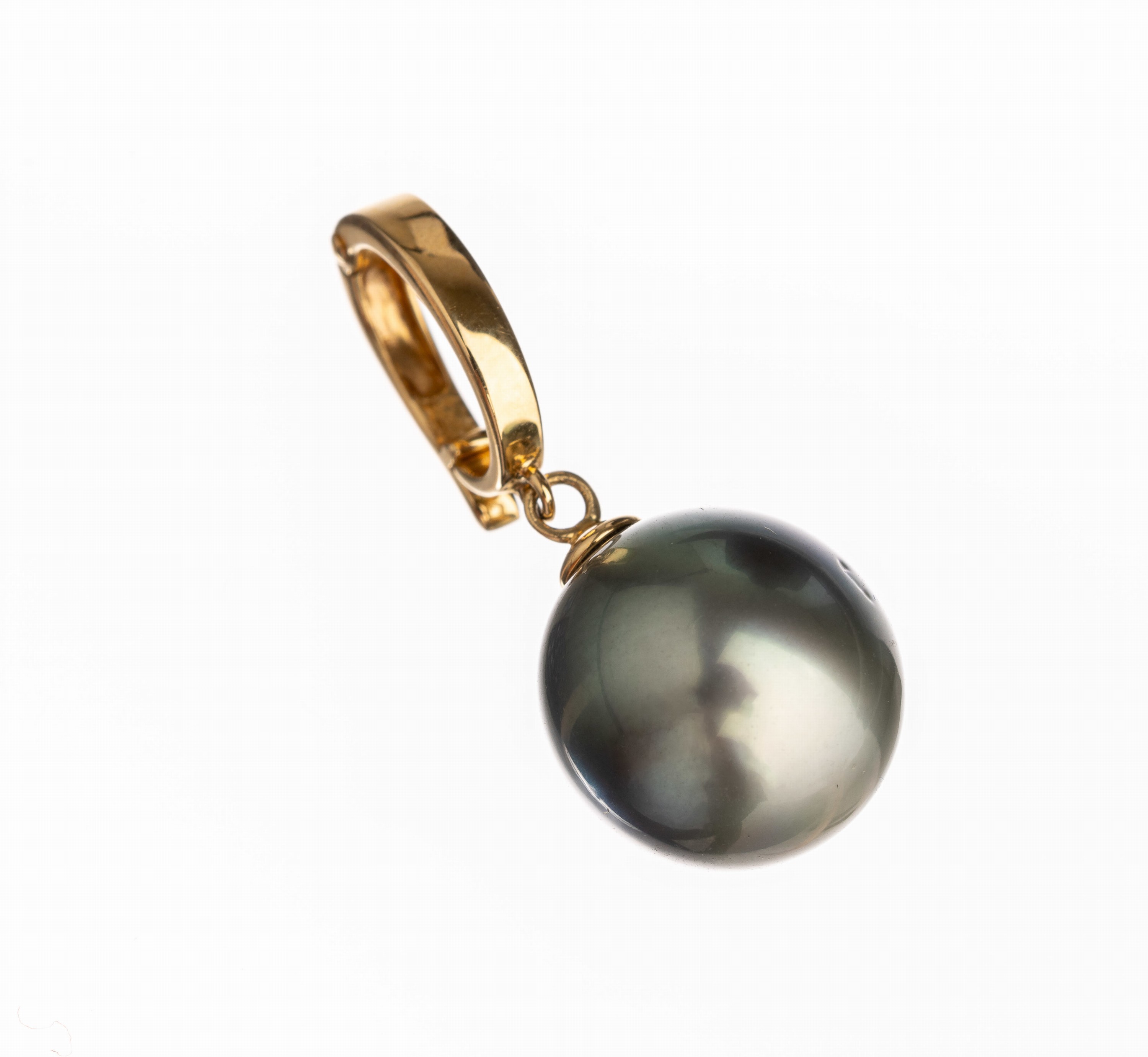 14 kt Gold Tahitizuchtperl Clipanhänger, GG 585/000, anthrazitfarb. Tahitizuchtperle ca. 11 mm, L. ca. 2.5 cm