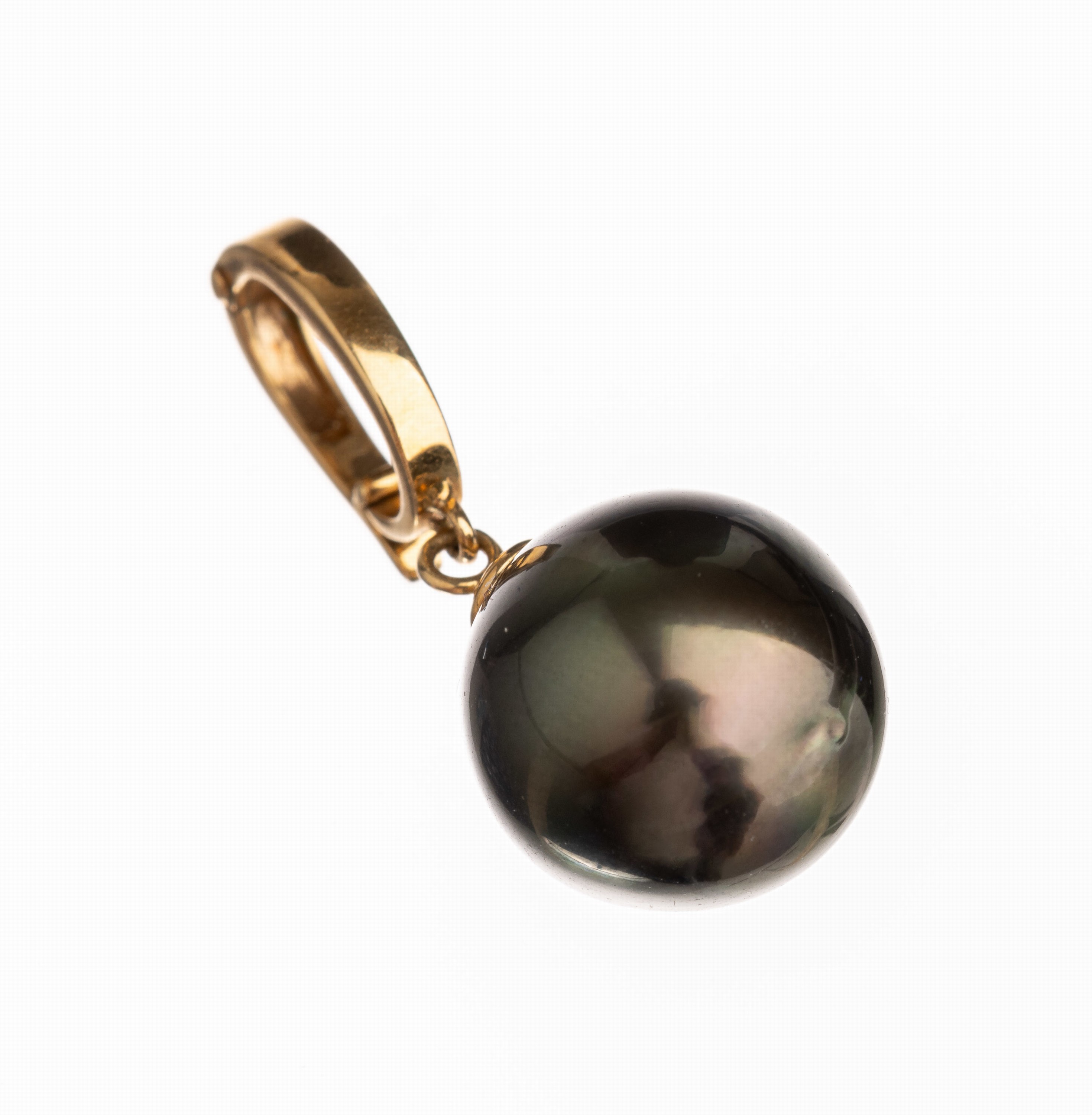 14 kt Gold Tahitizuchtperl-Clipanhänger, GG585/000, anthrazitfarb. Tahitizuchtperle ca. 12 mm, nat. Merkmale, L. ca. 2.6 cm