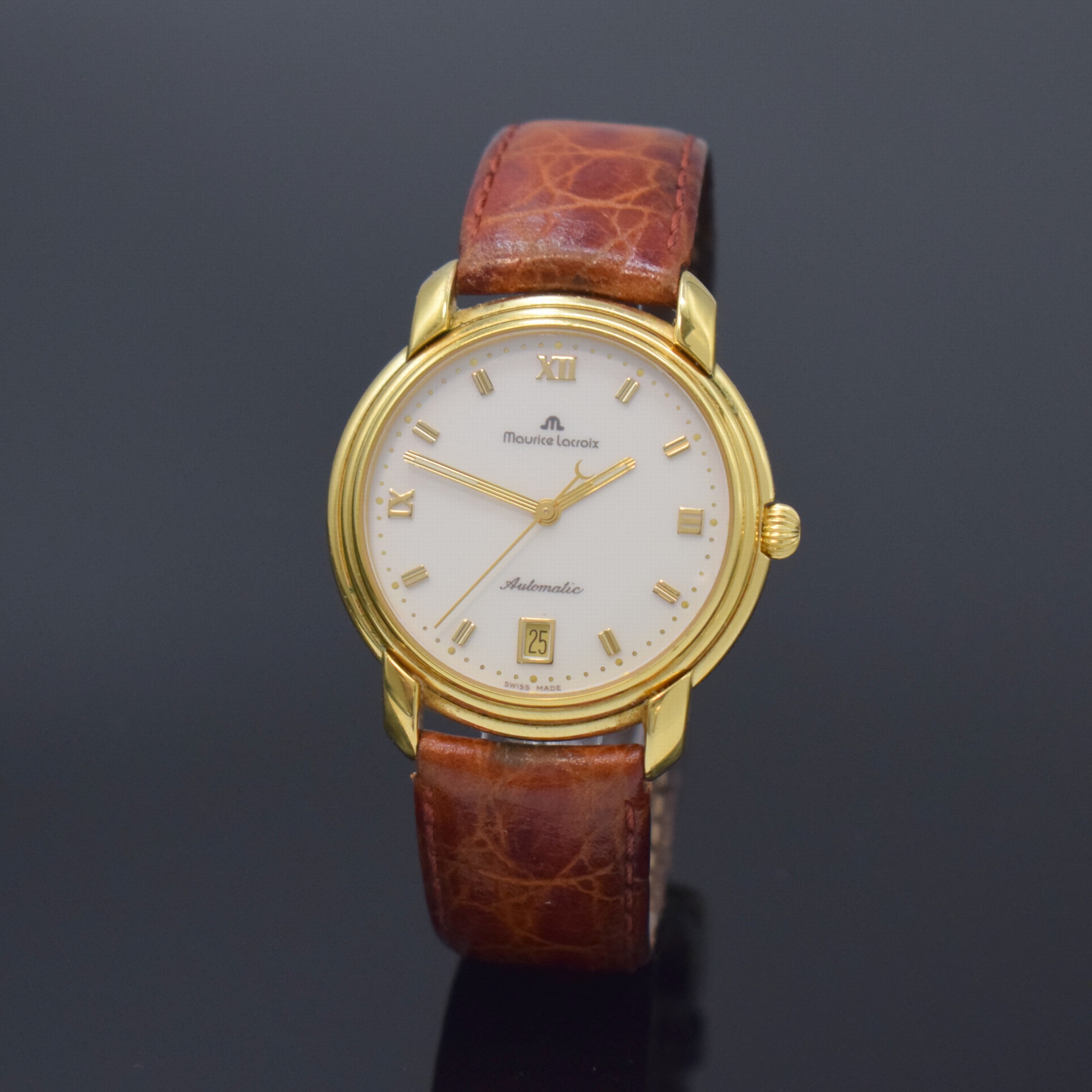 MAURICE LACROIX Les Classique Herrenarmbanduhr Referenz 23293, Schweiz um 2000, Automatik, verg. Geh., Stahlboden aufgedr., cremefarb. Zifferbl. m. ...