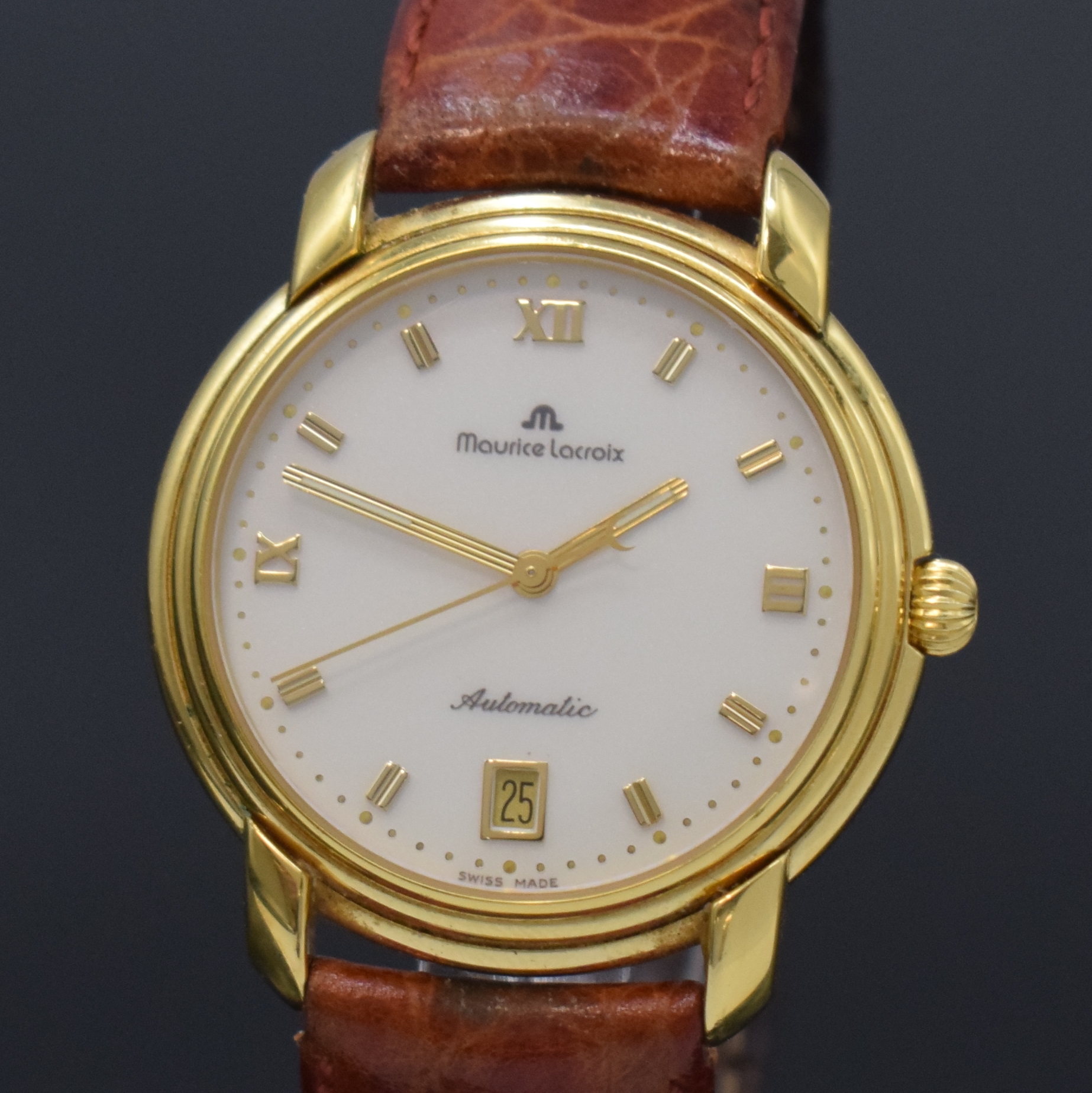 Detail a: MAURICE LACROIX Les Classique Herrenarmbanduhr Referenz 23293, Schweiz um 2000, Automatik, verg. Geh., Stahlboden aufgedr., cremefarb. Zifferbl. m. ...