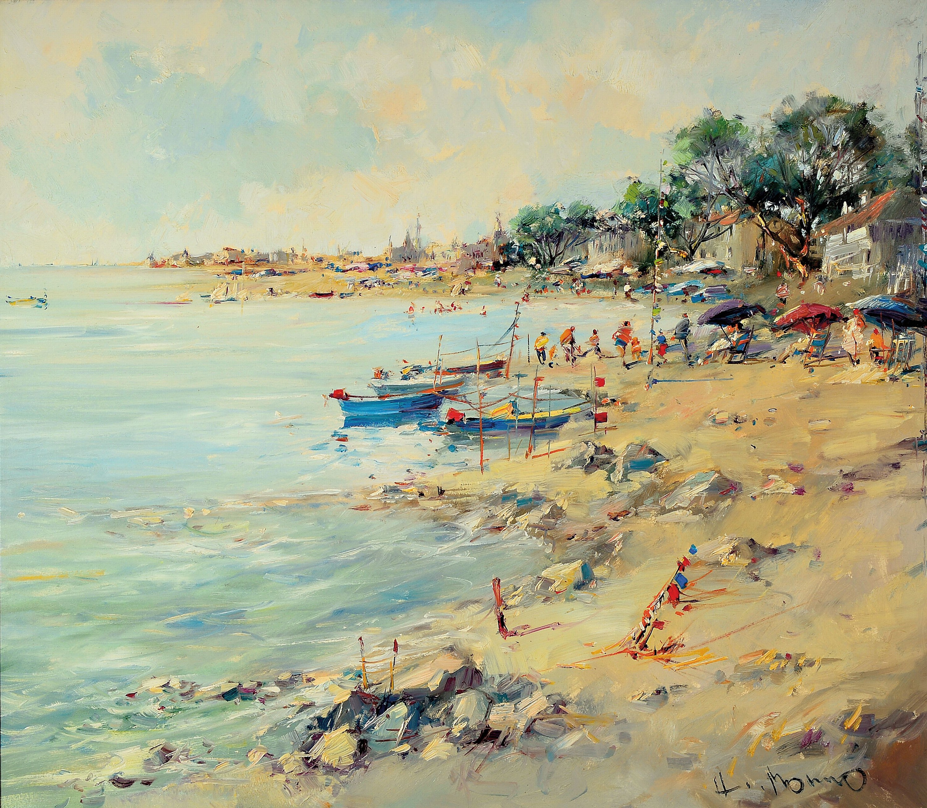 Paul Morro (Ingfried Paul Henze-Morro), 1925 Leipzig-2013, Strandszene, Öl/Lwd, rechts unten signiert, ca. 70x80cm, R. ca. 83x93cm, Studium an den ...