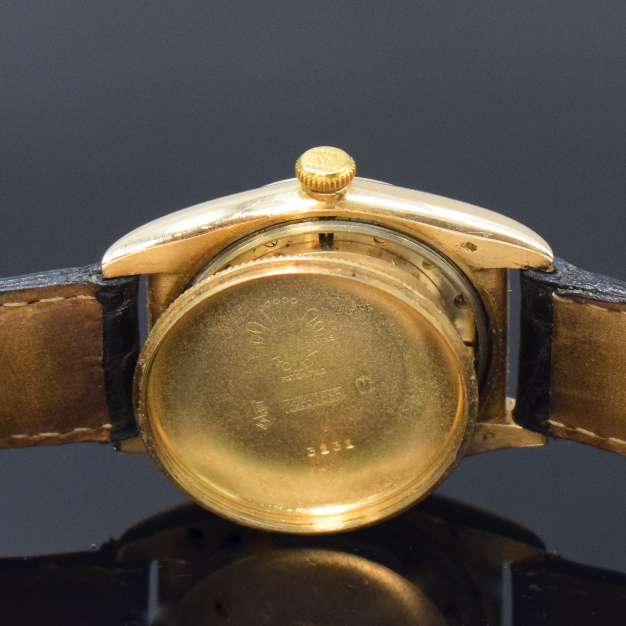 Detail f: ROLEX Bubble Back Chronometer Herrenarmbanduhr in RoseG 585/000 Referenz 3131, Schweiz um 1946, Automatik, verschr. Geh. m. glatter Lünette, ...