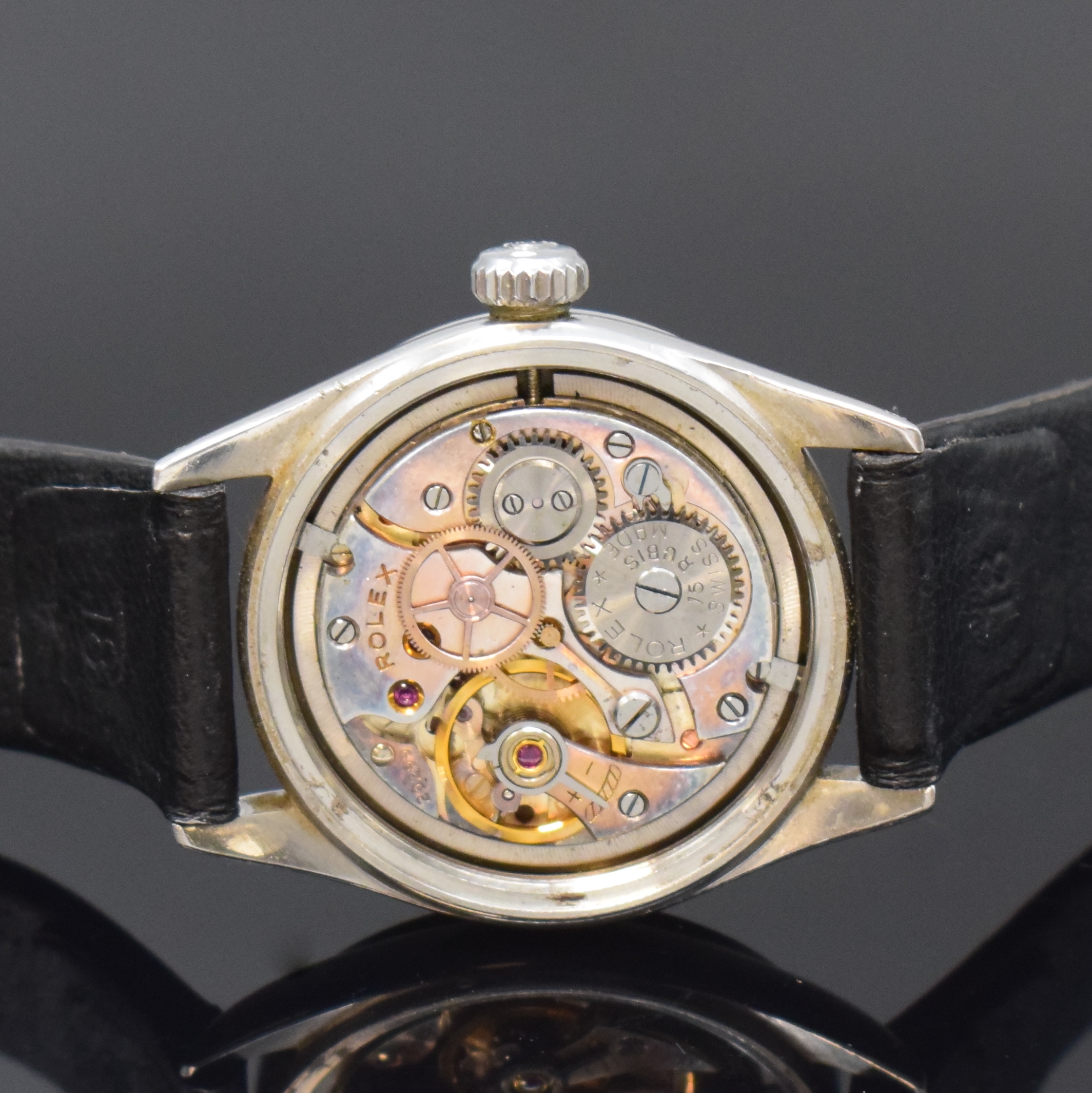 Detail d: ROLEX Herrenarmbanduhr Oyster Precision Referenz 6244, Handaufzug, Schweiz um 1950, Edelstahl, Boden und Krone verschr., ab Herst. wasserd., ...