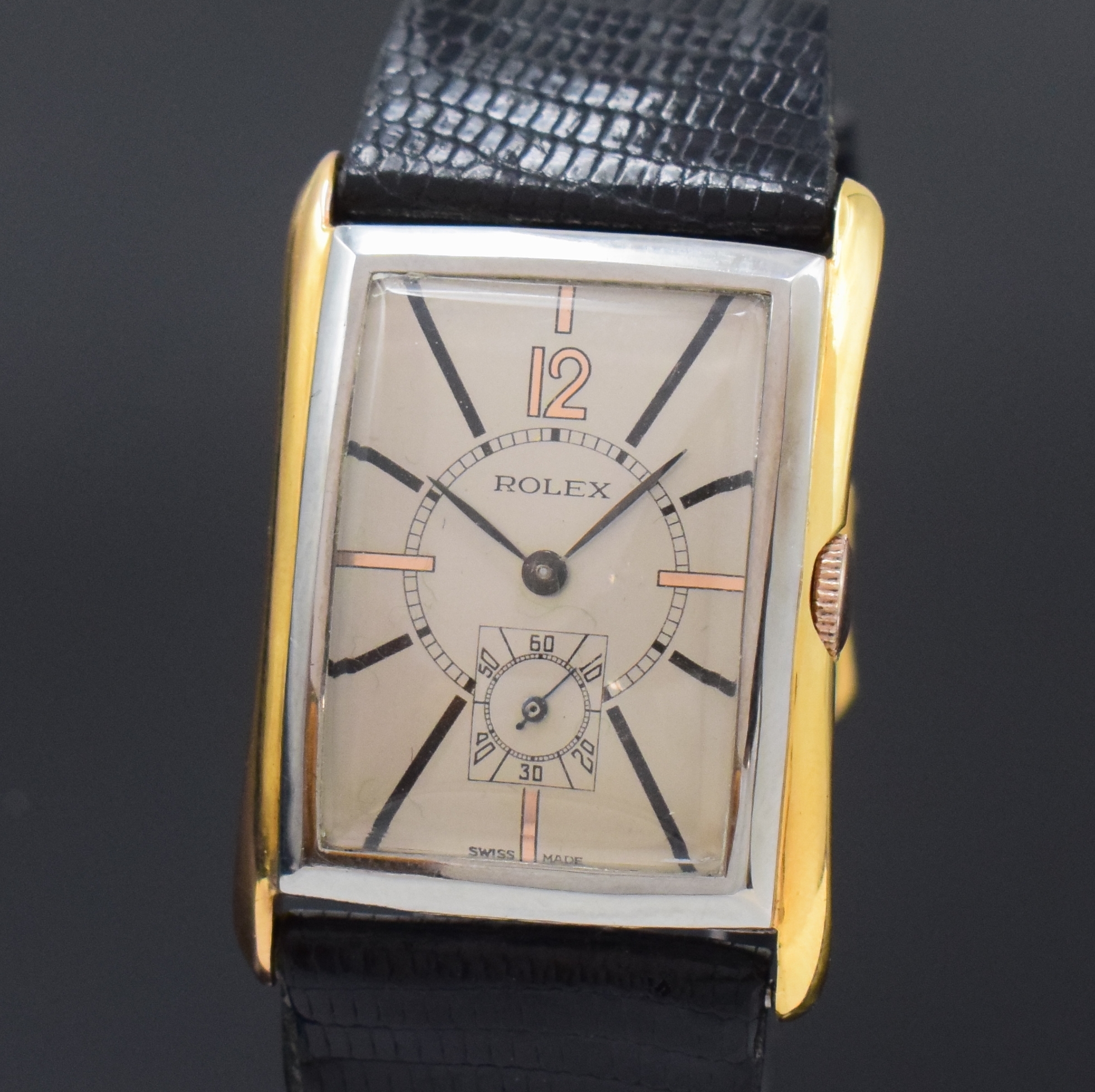 Detail a: ROLEX seltene, große Herrenarmbanduhr Referenz 2301, Handaufzug, Schweiz 1930er Jahre, Edelstahl/Gold kombiniert , Boden aufgedr., silb. Zifferbl. ...