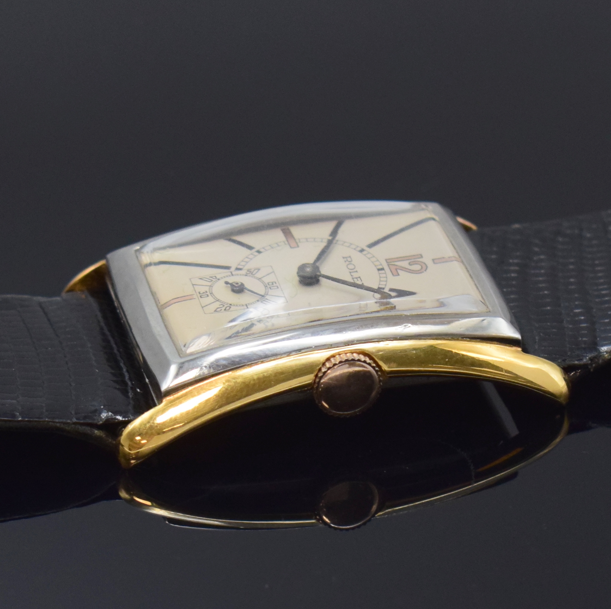 Detail b: ROLEX seltene, große Herrenarmbanduhr Referenz 2301, Handaufzug, Schweiz 1930er Jahre, Edelstahl/Gold kombiniert , Boden aufgedr., silb. Zifferbl. ...