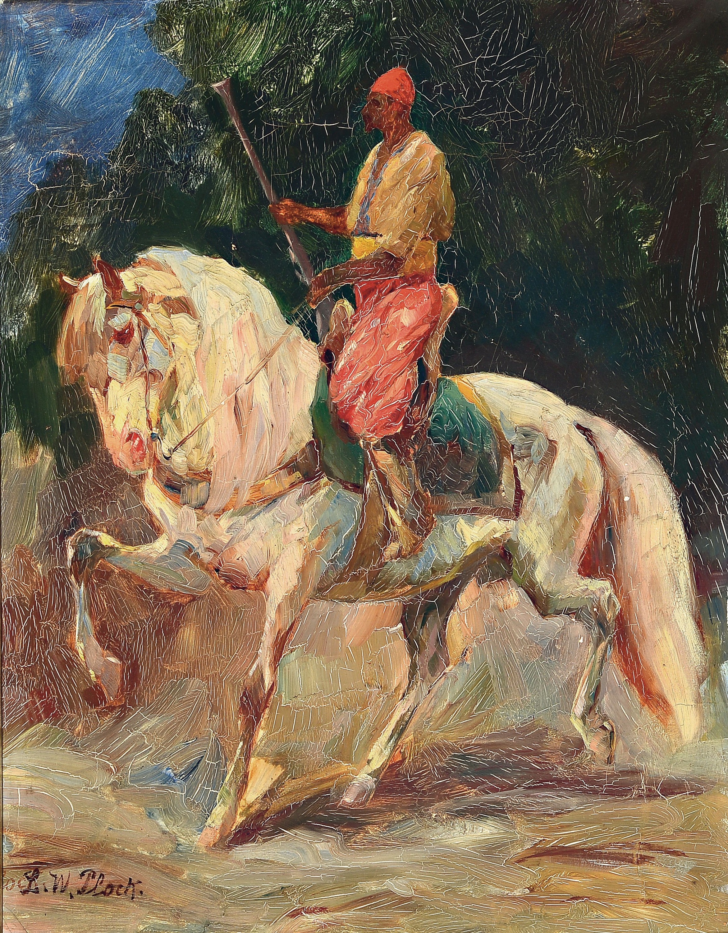 Ludwig Wilhelm Plock, 1871-1940 Karlsruhe, orientalischer Reiter, Öl/Lwd, links unten signiert, altersbedingt krakeliert, ca. 45x35 cm, R. ca. ...