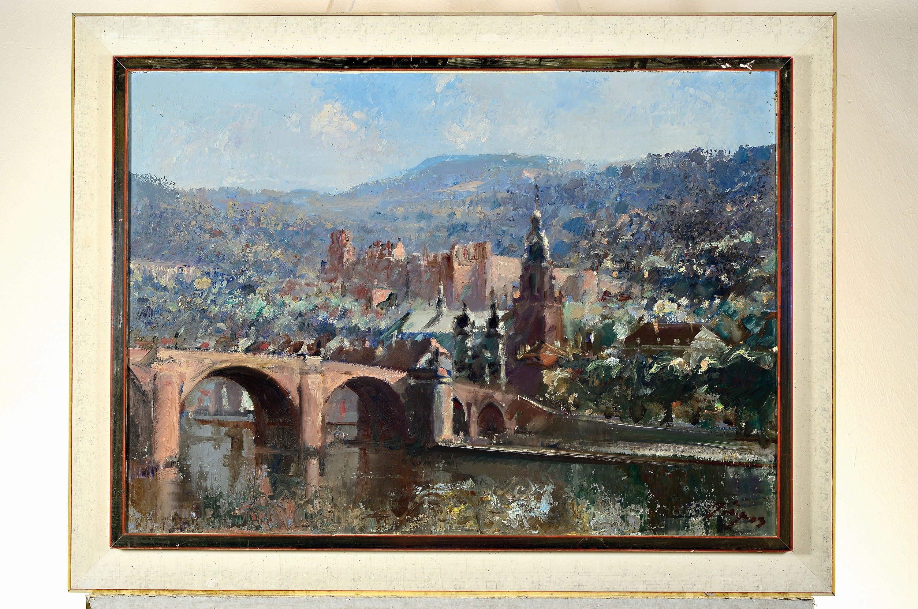 Detail k: Unbekannter Künstler des 20. Jh., Blick auf Heidelberg, die alte Brücke und das Schloß, Öl/Lwd, rechts unten unleserlich sign., ca. 50x70cm, R. ...