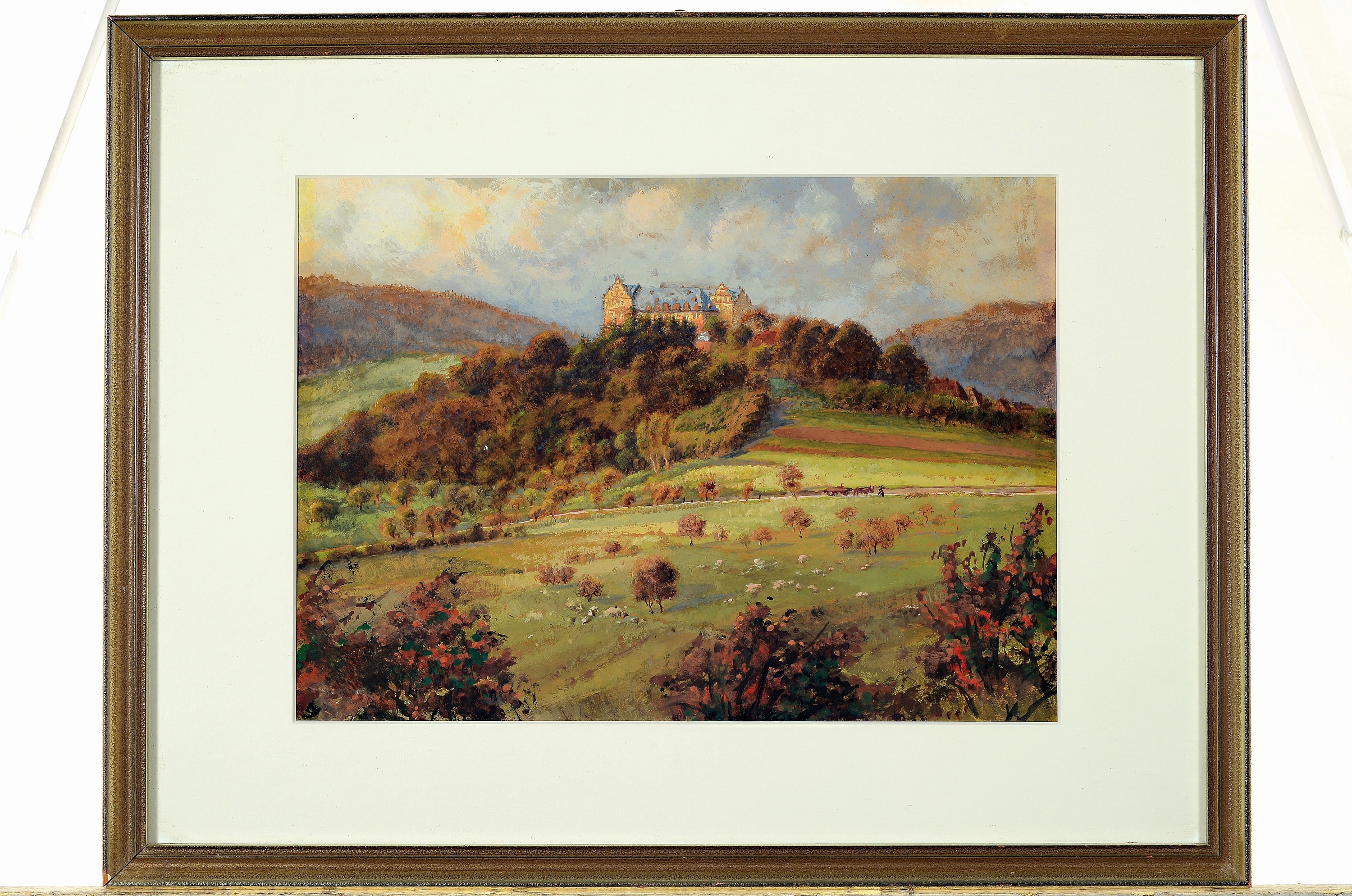 Detail l: Wilhelm Gerling, 1871 Langenberg-1963 Darmstadt, 2 feine Gouachemalereien auf Papier, 1x Blick ins Neckartal, seitlich links signiert, ca. 22x29cm, ...