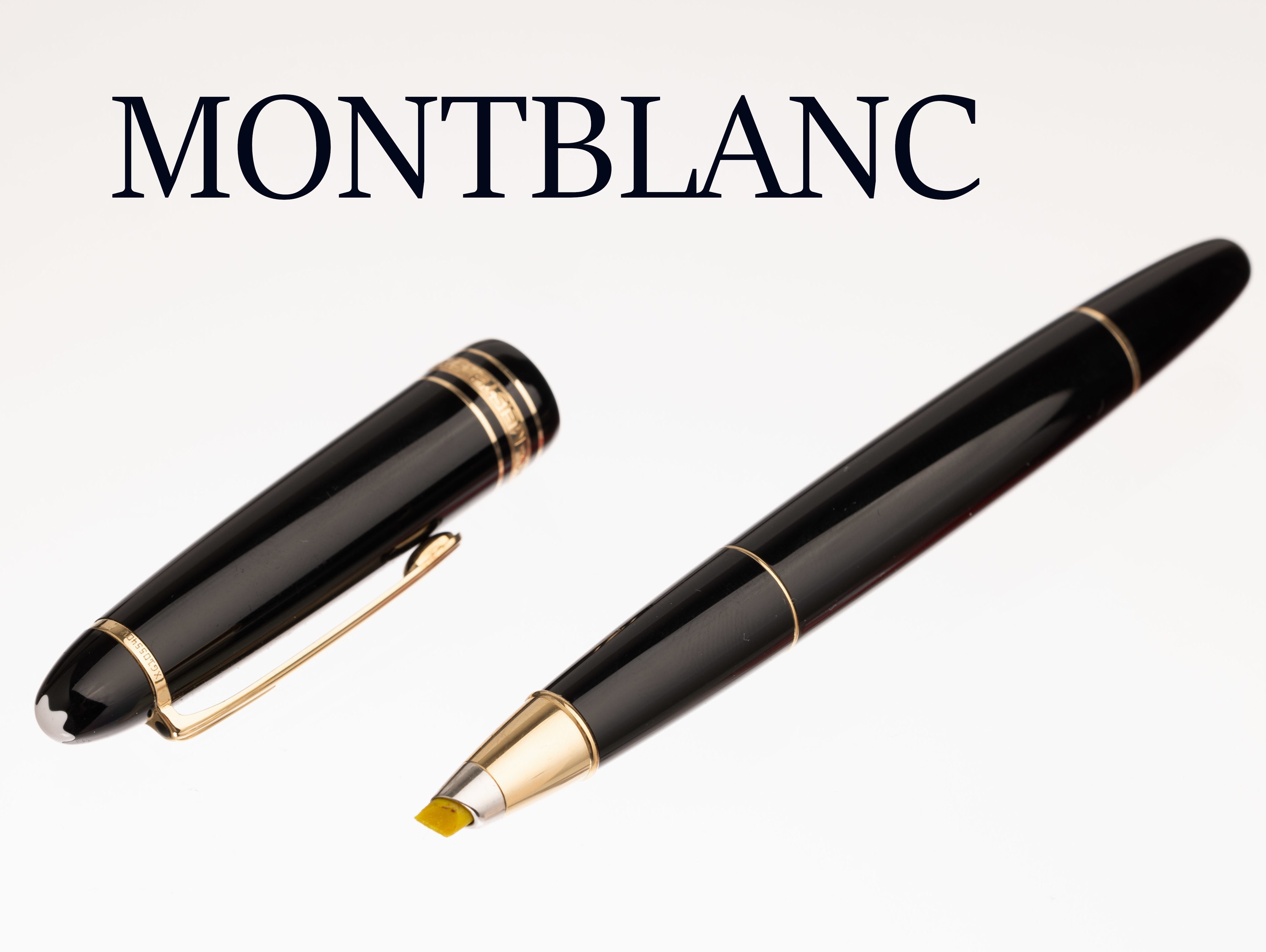 MONTBLANC Meisterstück Textmarker, MonturenMetall verg., Korpus schwarzer Hartlack, gelbe Mine, in orig. Etui