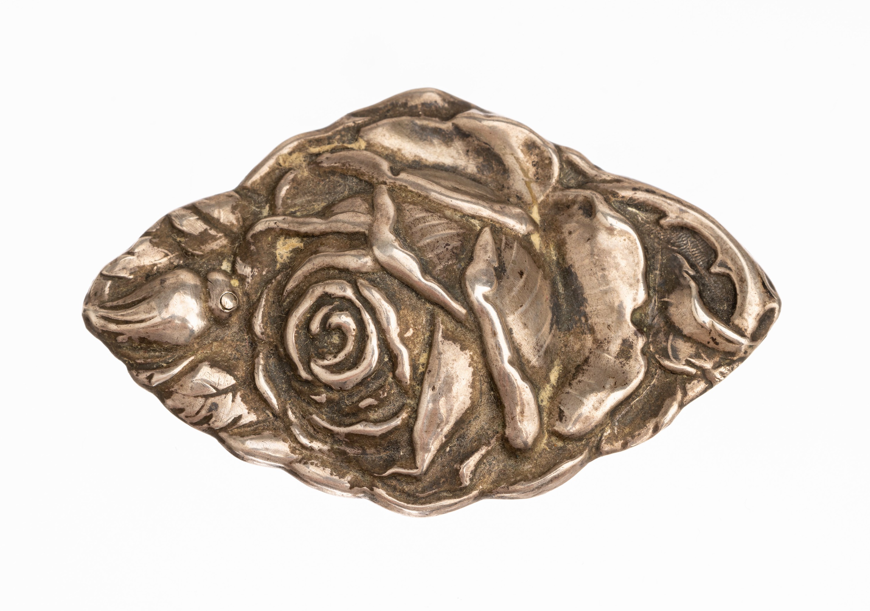 Silber Brosche Rose, um 1900, 800er Silber,teilpl. Ausführung, Meistermarke verschlagen, ca. 6 x 4 cm