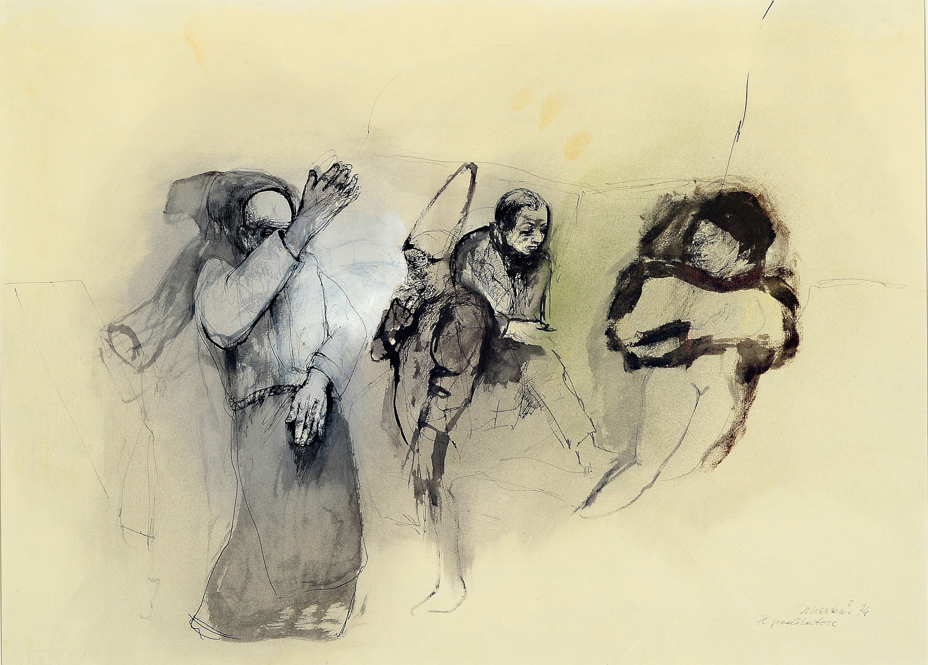 Markus Valazza, 1936 St-Ulrich/Gröden - 2019 Bozen, Aquarell und Tusche auf Papier, "Il Predicatore", 1974, signiert und datiert, unter ...