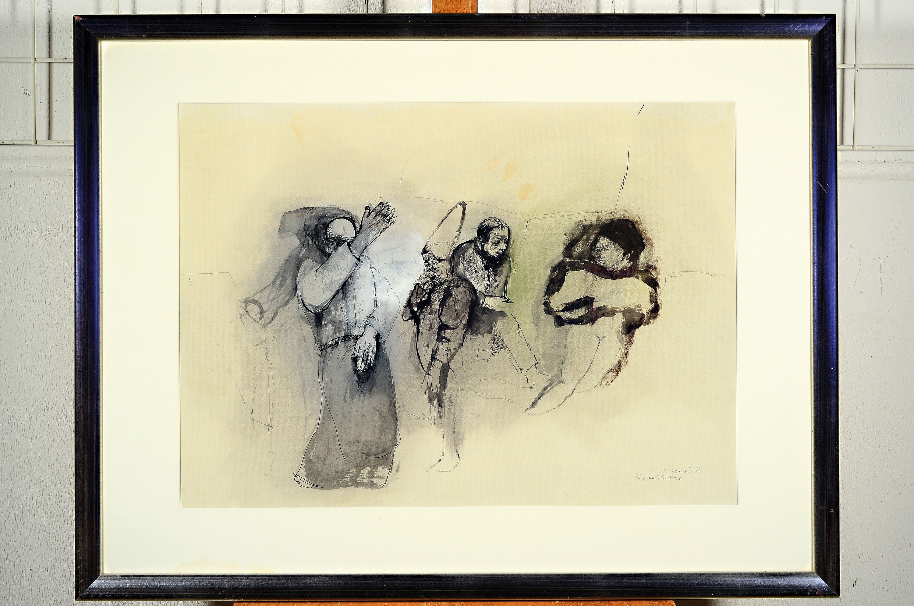 Detail k: Markus Valazza, 1936 St-Ulrich/Gröden - 2019 Bozen, Aquarell und Tusche auf Papier, "Il Predicatore", 1974, signiert und datiert, unter ...