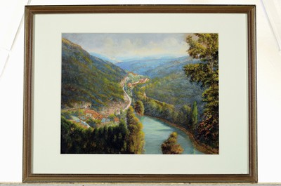 26786838k - Wilhelm Gerling, 1871 Langenberg-1963 Darmstadt, 2 fine gouache paintings on paper, 1x view of the Neckar valley, signed on the left side, approx. 22x29cm, 1x view of a castle, unsigned, approx. 20x28cm, both PP, etc., frame , approx. 32x42cm