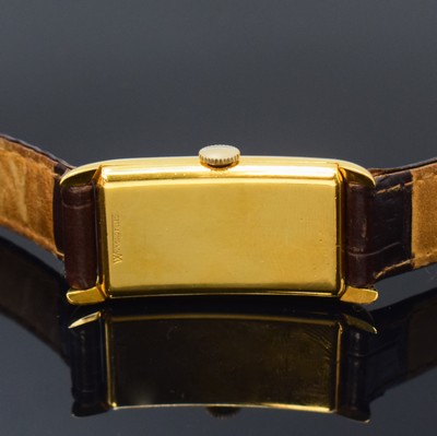 26786853c - GRUEN Duo-Dial rectangular wristwatch 14k yellow gold filled, Switzerland/USA around 1936, rectangulär, measures approx. 43 x 21 mm, snap on curved case back, silver coloured dial restored, blued steel hands, legendary lever movement, calibre 877S, with bimetallic compensation-balance, blued Breguet- hairspring, escapement lateral, 15 jewels, overhaul recommended at buyer's expense, condition 2-3, property of a collector