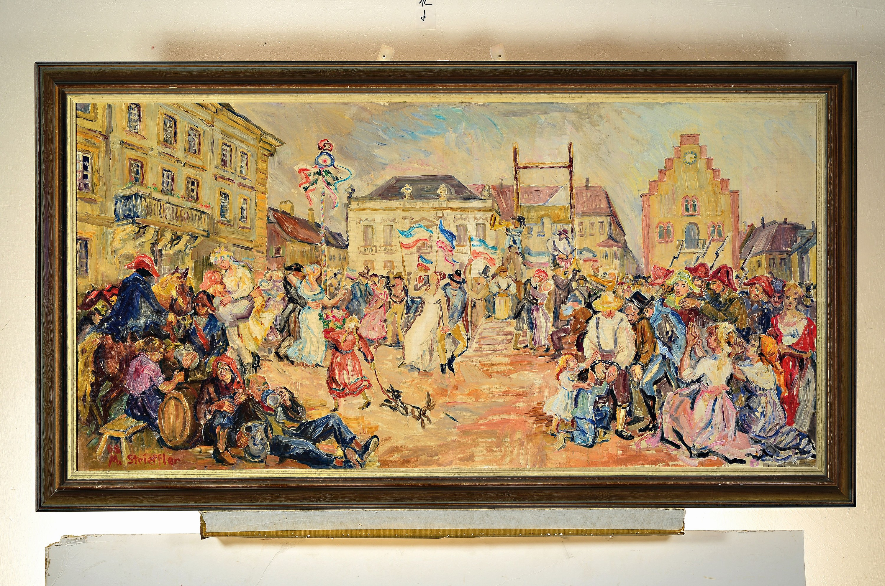Detail k: Marie Strieffler, 1917-1987 Landau, Die Guillotine auf dem Landauer Marktplatz, Öl/Lwd, links unten signiert und dat. 68, ca. 60x120cm, R. ca. ...