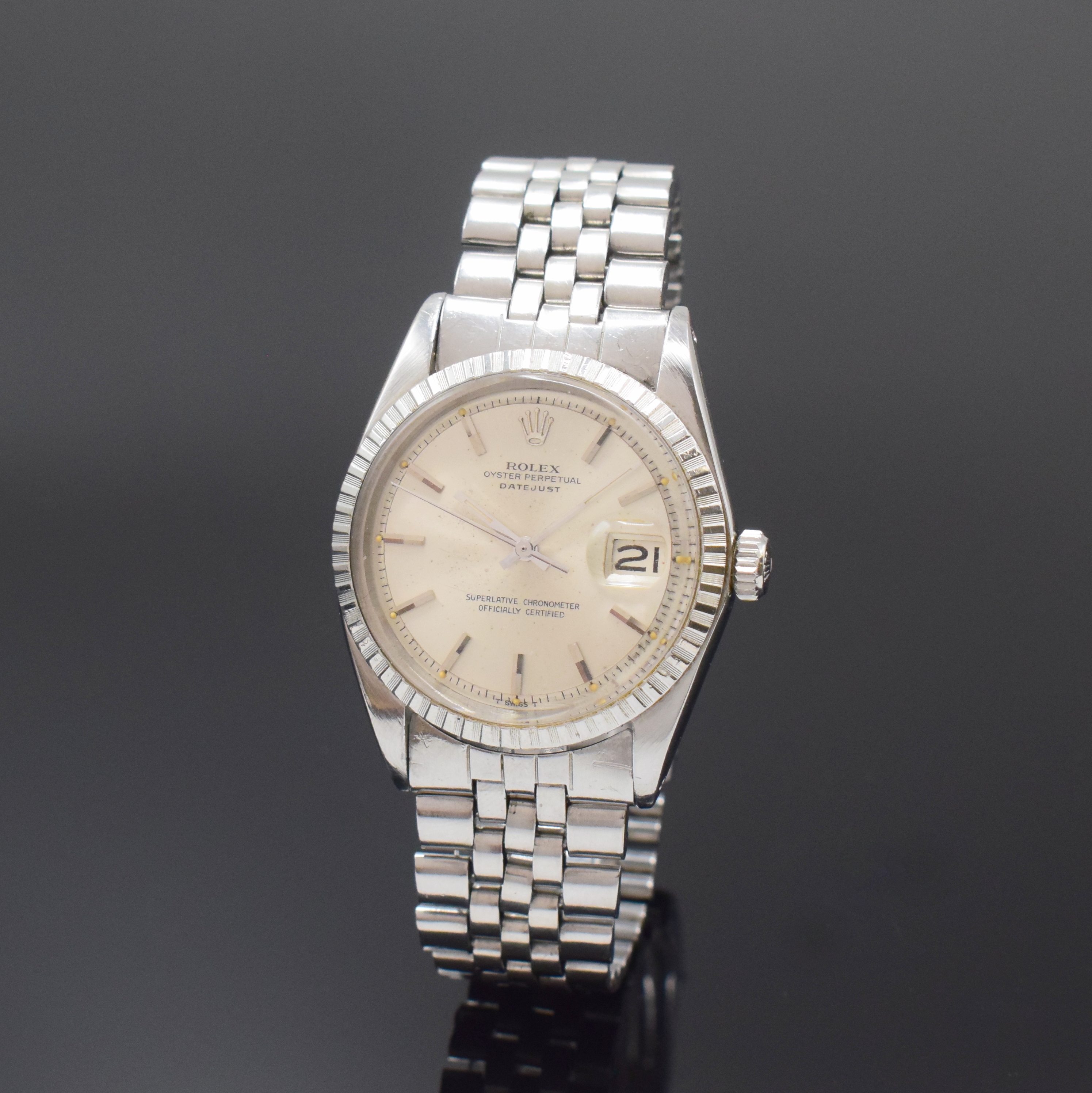 ROLEX Oyster Perpetual Datejust Herrenarmbanduhr Referenz 1603, Schweiz um 1959, Automatik, Chronometer der Superlative in Edelstahl inkl. gefaltetem ...