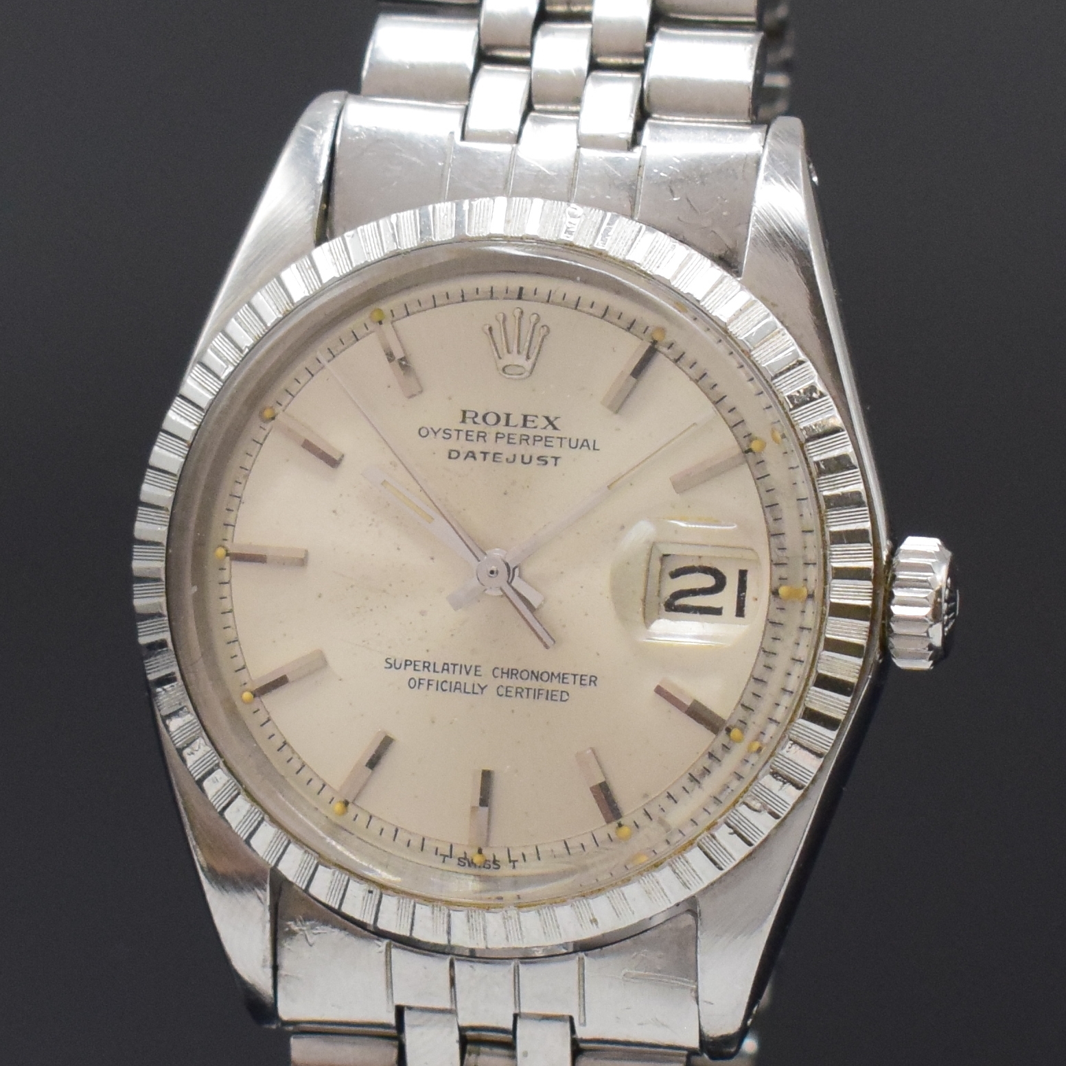 Detail a: ROLEX Oyster Perpetual Datejust Herrenarmbanduhr Referenz 1603, Schweiz um 1959, Automatik, Chronometer der Superlative in Edelstahl inkl. gefaltetem ...