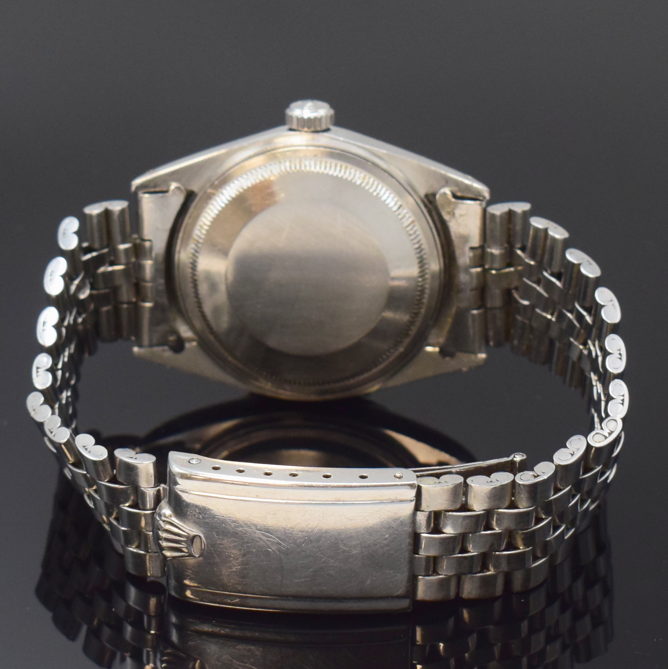 Detail b: ROLEX Oyster Perpetual Datejust Herrenarmbanduhr Referenz 1603, Schweiz um 1959, Automatik, Chronometer der Superlative in Edelstahl inkl. gefaltetem ...