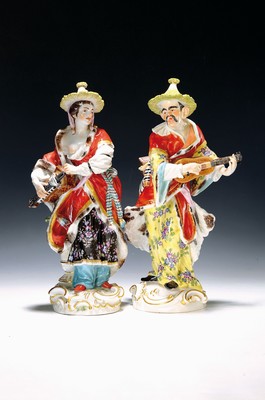 Image Large pair of figurines, Malabar and Malabarin, Meissen, Middle of 20th c., porcelain, ...