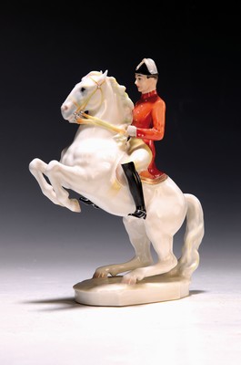 Image 26786930 - Equestrian sculpture, Hutschenreuther, Middle of 20th c., designed by Carl Werner, 1895 - 1980, horseman of the Spanish riding school, painted in bright colors, H. approx. 21cm