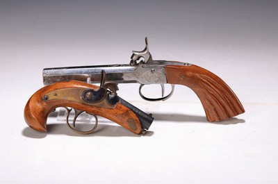 Image two small percussion pistols, Spain, 1970s, after ancient model, #"Deringer ...