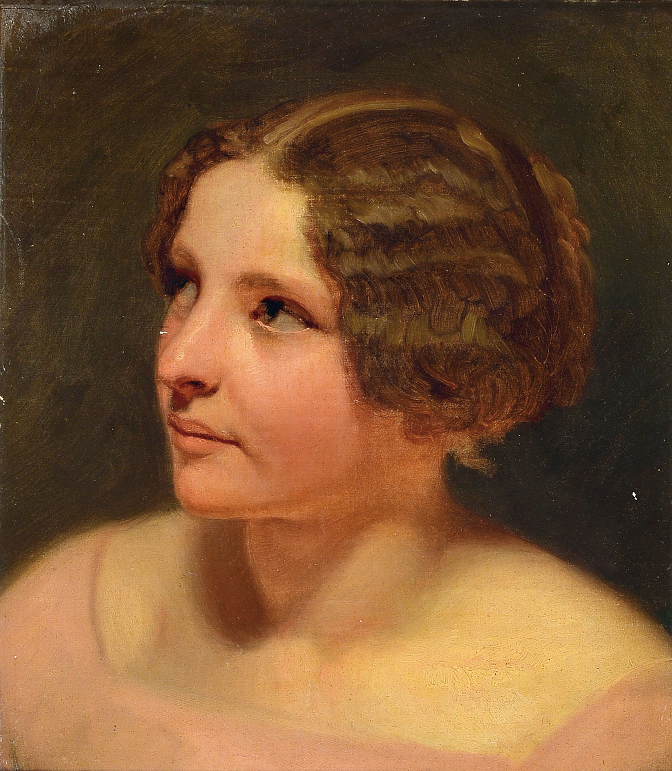 Zuschreibung: Carl von Piloty, Porträt einer jungen Frau, Öl/Lwd/Malkarton, ca. 32x28cm, u.Gl., R. ca. 60x56cm mit Namensschild Carl v. Piloty