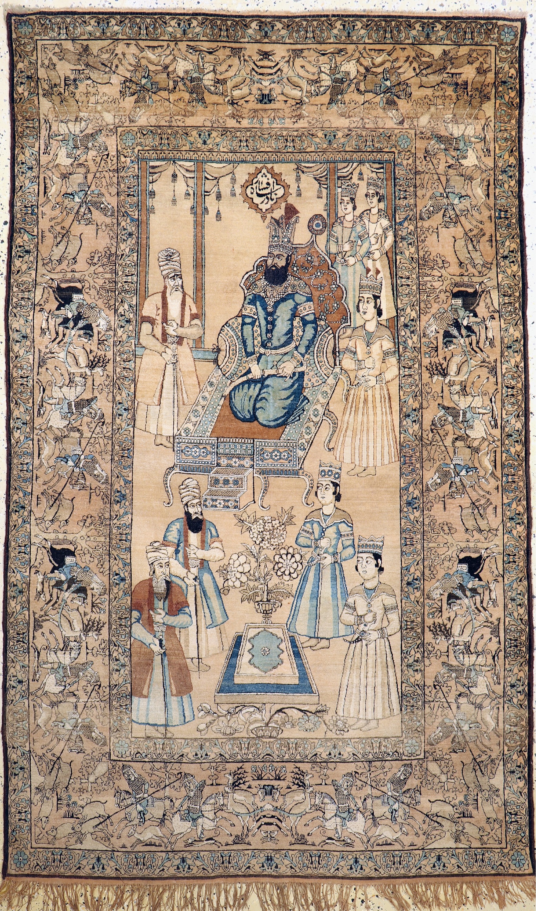 Kerman Lawar antik, Persien, Mitte 19.Jhd, Wolle auf Baumwolle, ca. 222 x 137 cm, EHZ: 2-3(kleine Restaurierungen).
