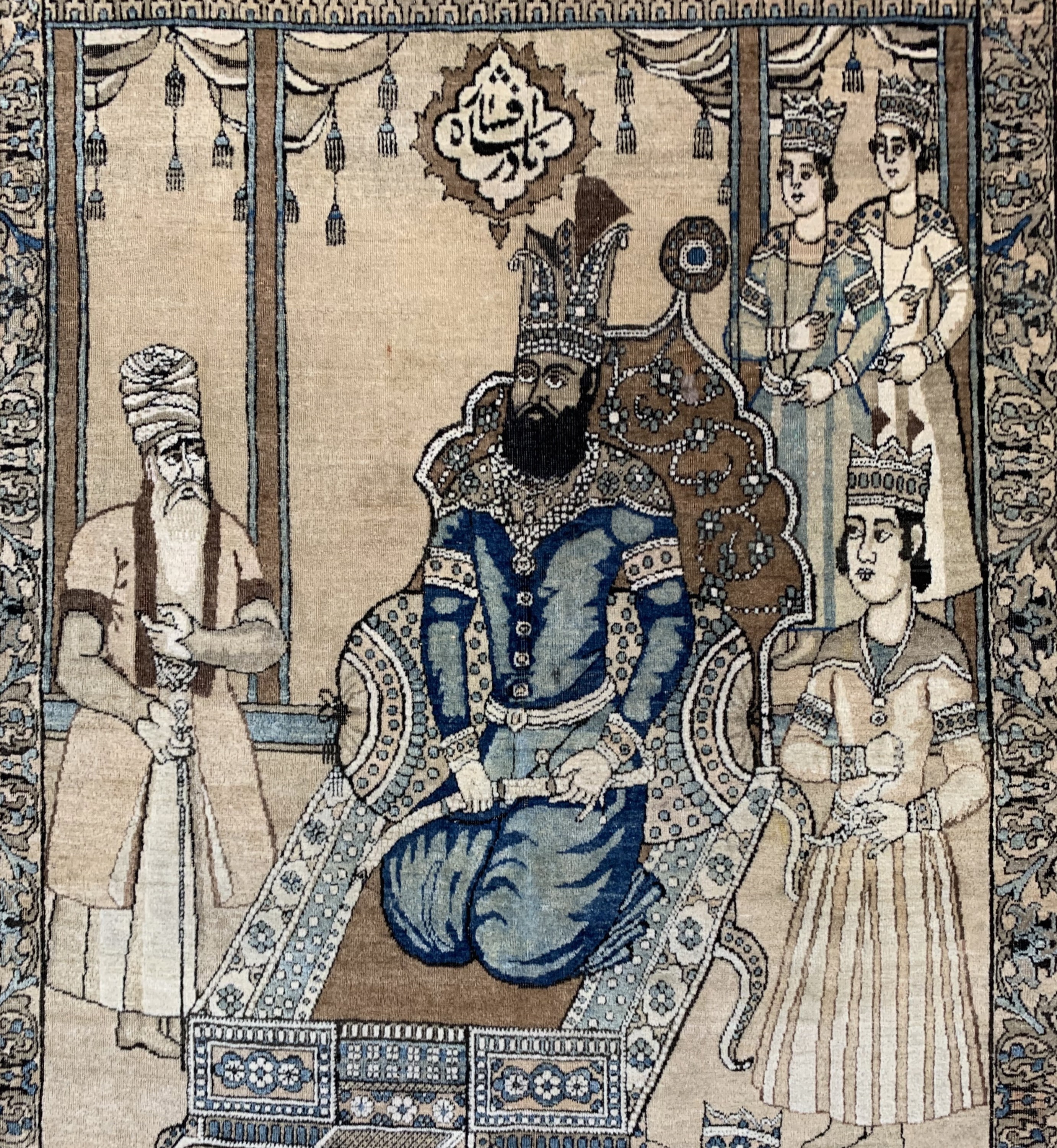 Detail d: Kerman Lawar antik, Persien, Mitte 19.Jhd, Wolle auf Baumwolle, ca. 222 x 137 cm, EHZ: 2-3(kleine Restaurierungen).