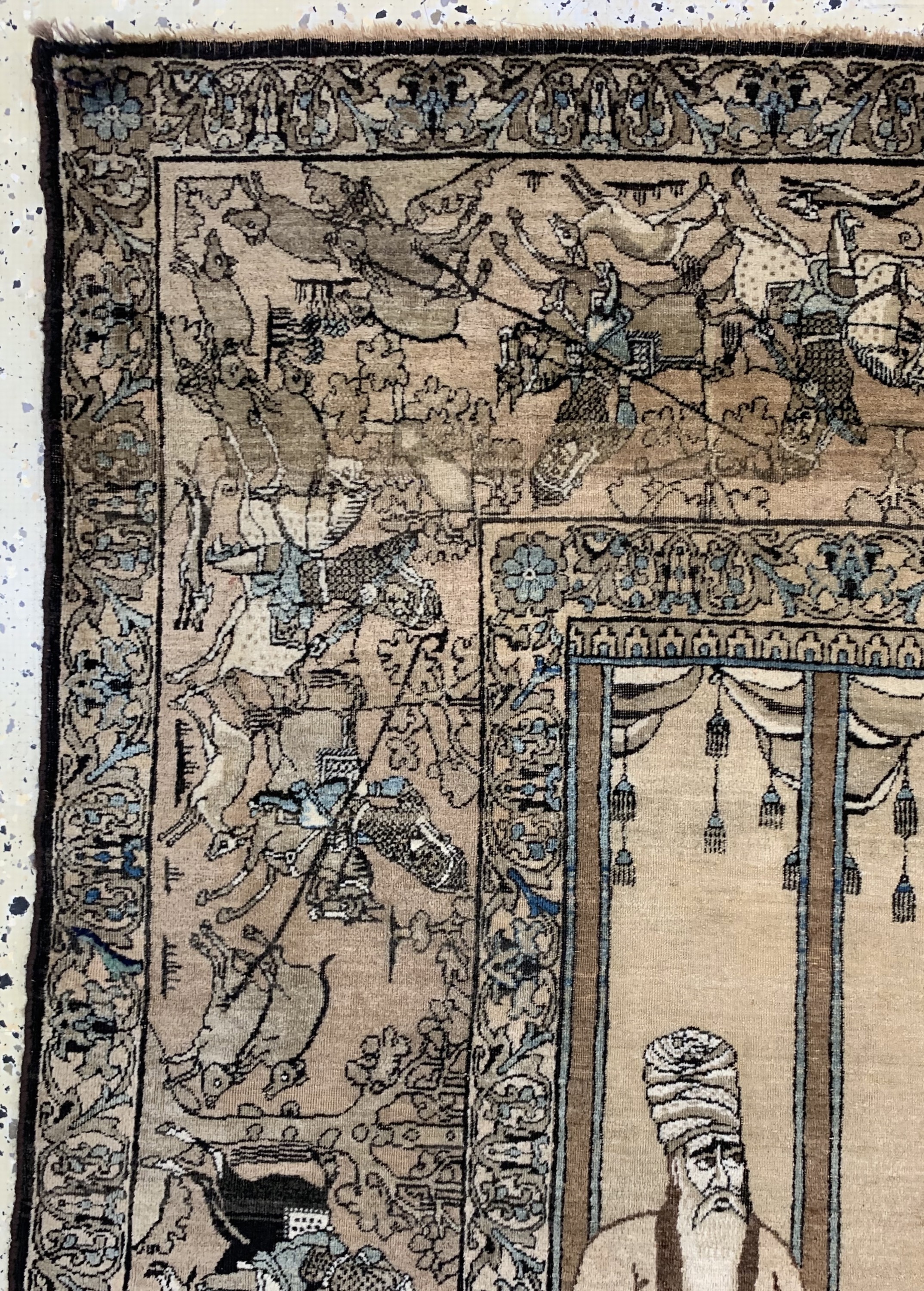 Detail e: Kerman Lawar antik, Persien, Mitte 19.Jhd, Wolle auf Baumwolle, ca. 222 x 137 cm, EHZ: 2-3(kleine Restaurierungen).