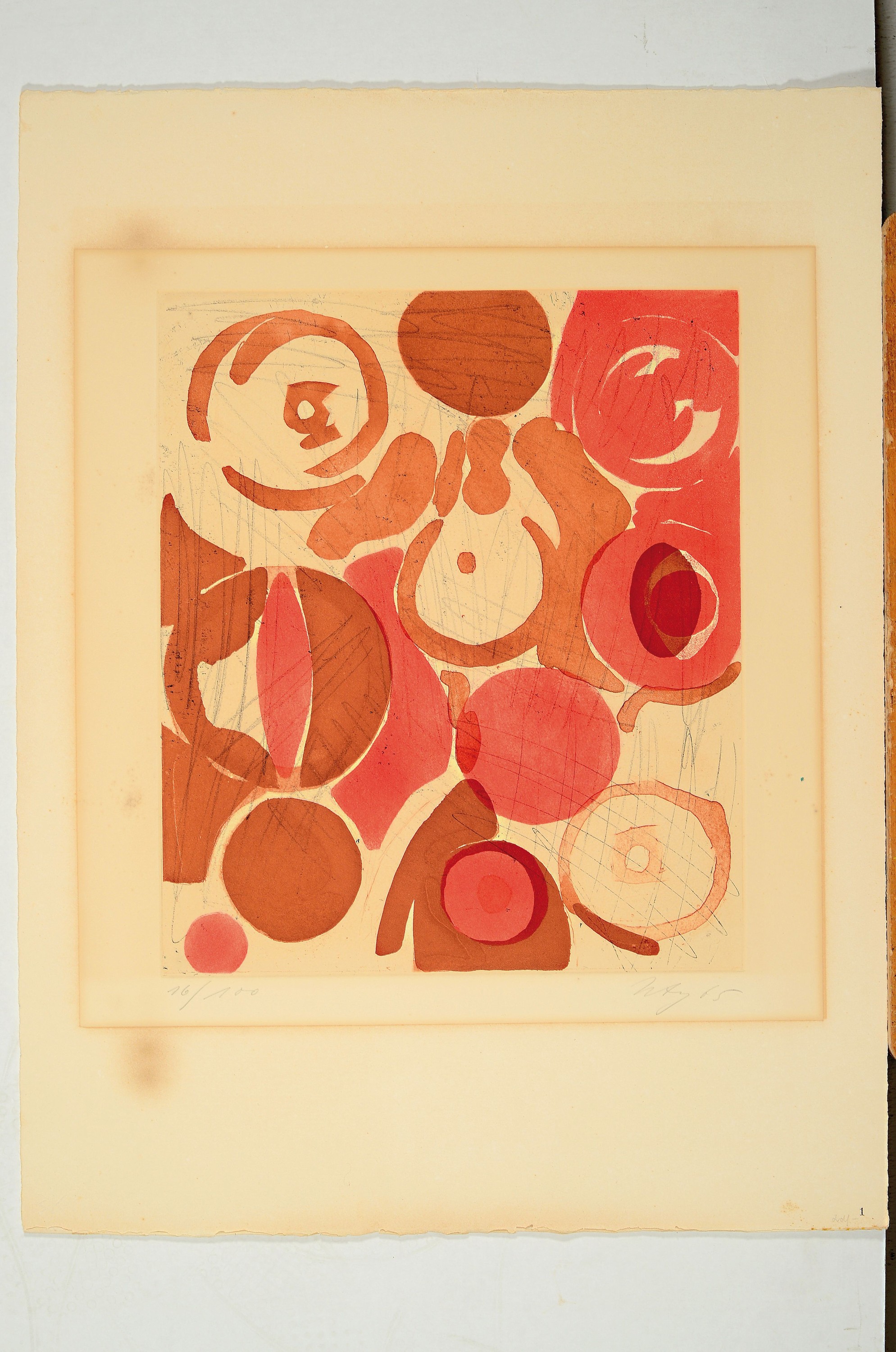 Detail k: Ernst Wilhelm Nay, 1902-1968, Die Wüste, Lithographie von 1965, handsign. und num. 16/100, Lichtrand, gebräunt, fleckig,ca. 40x34cm