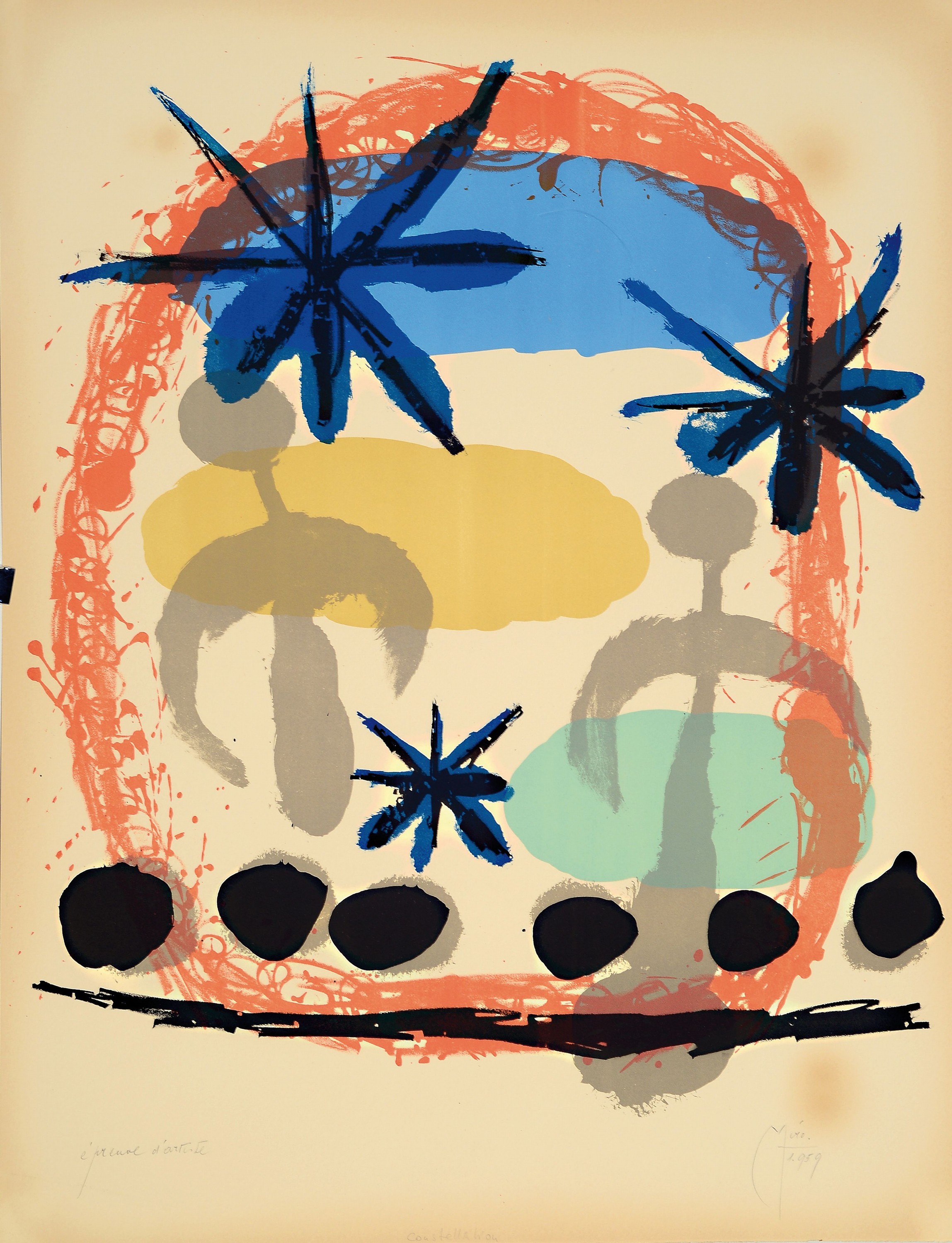 Joan Miro, 1893-1983, Constellation, Farblithographie von 1959, handsigniert und datiert, bez.:épreuve d'artiste, gebräunt, Lichtrand, ...