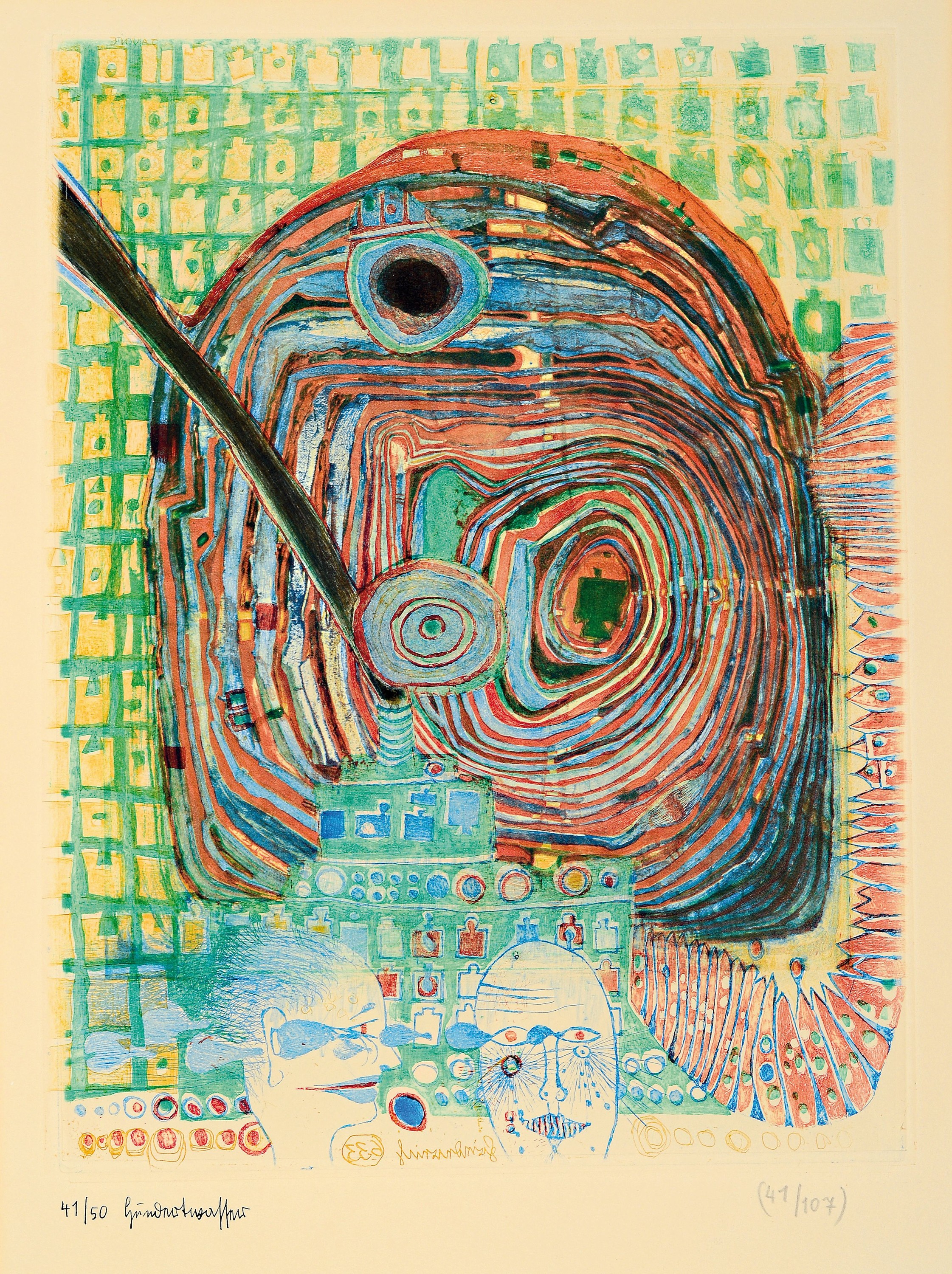 Friedensreich Hundertwasser, 1928-2000, Die Seereise I, Farbradierung von 1967, drucksigniert und num. 41/50 mit Tusche, re. u. num. 41/107 in ...