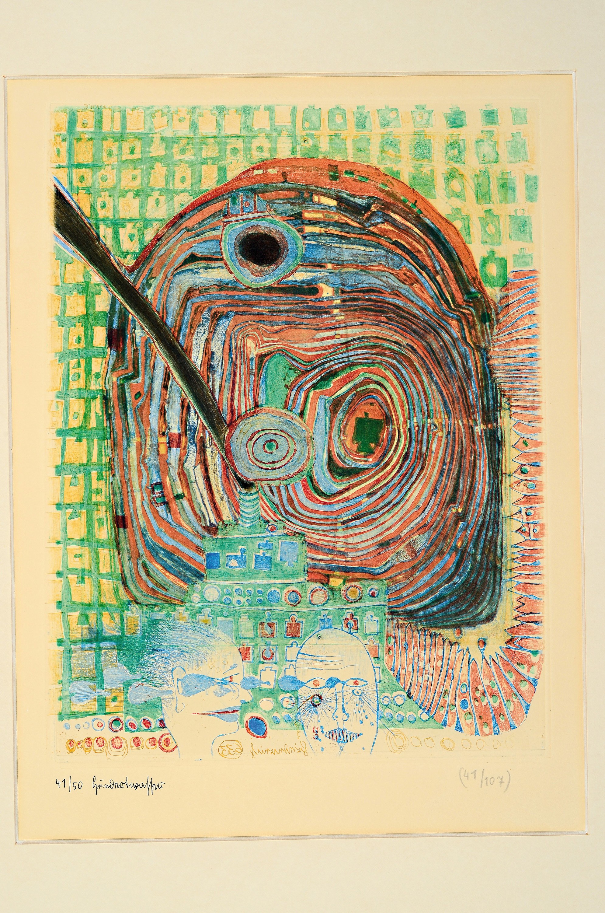 Detail k: Friedensreich Hundertwasser, 1928-2000, Die Seereise I, Farbradierung von 1967, drucksigniert und num. 41/50 mit Tusche, re. u. num. 41/107 in ...