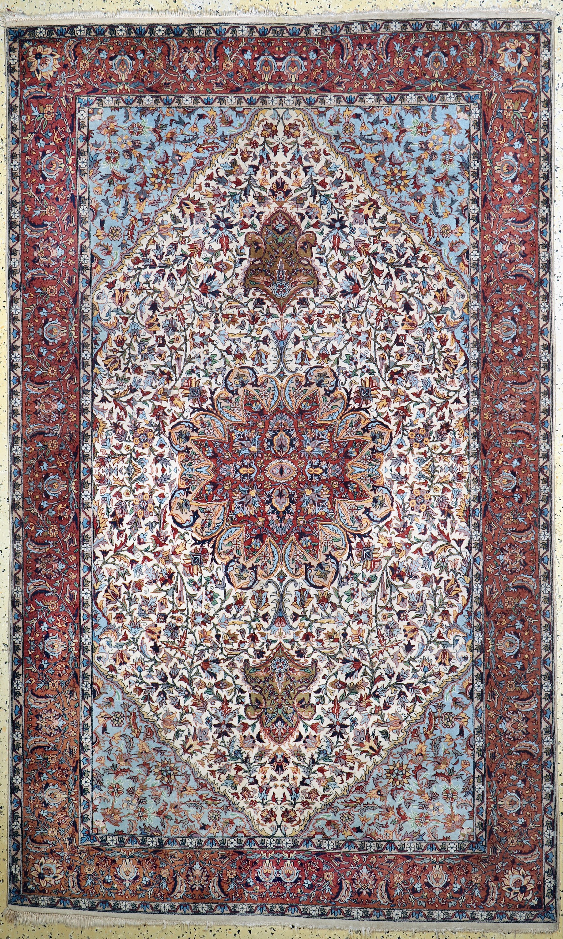 Lahor fein, Pakistan, ca. 40 Jahre, Korkwolle auf Baumwolle, ca. 255 x 153 cm, EHZ: 2