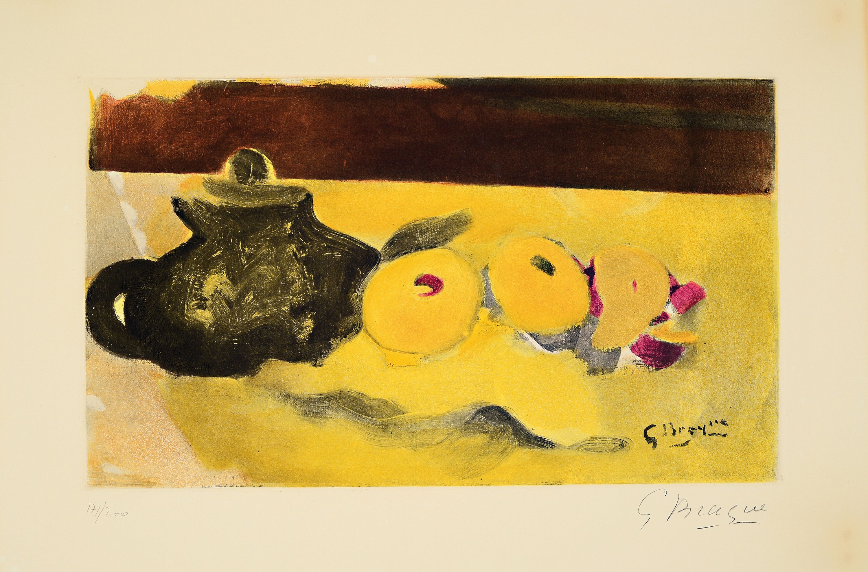 Georges Braque, 1882-1963, Stillleben, Farblithographie, handsigniert, num. 171/200, ausserhalb der Darstellung stark gebräunt, ca. 25x43cm, ...