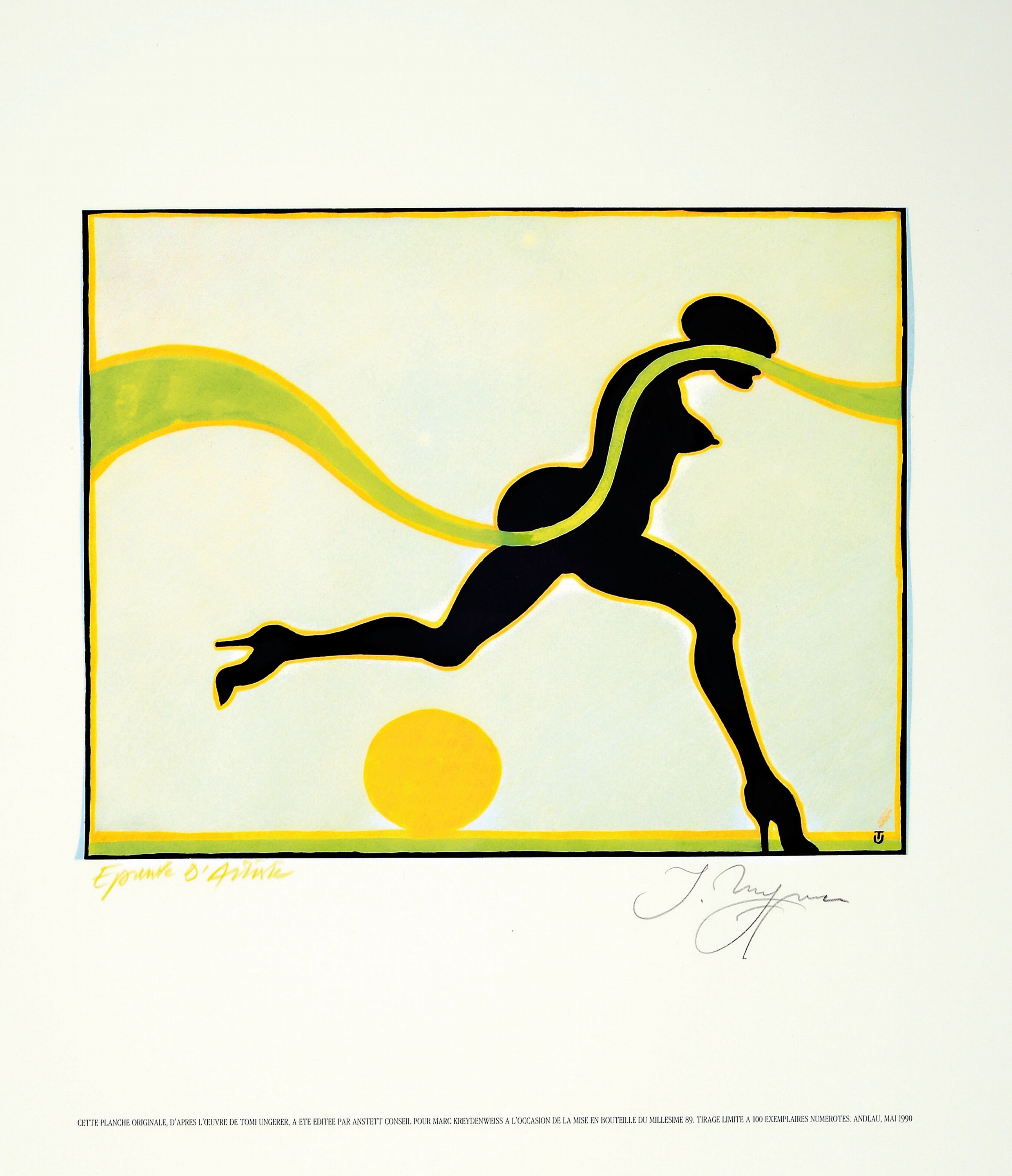Tomi Ungerer, 1931-2019, 2 Farbserigraphien,Etikettentwurf für Marc Kreydenweiss (Aufl. 100 Exempl.) und Einweihung des Flughafens Strasbourg ...
