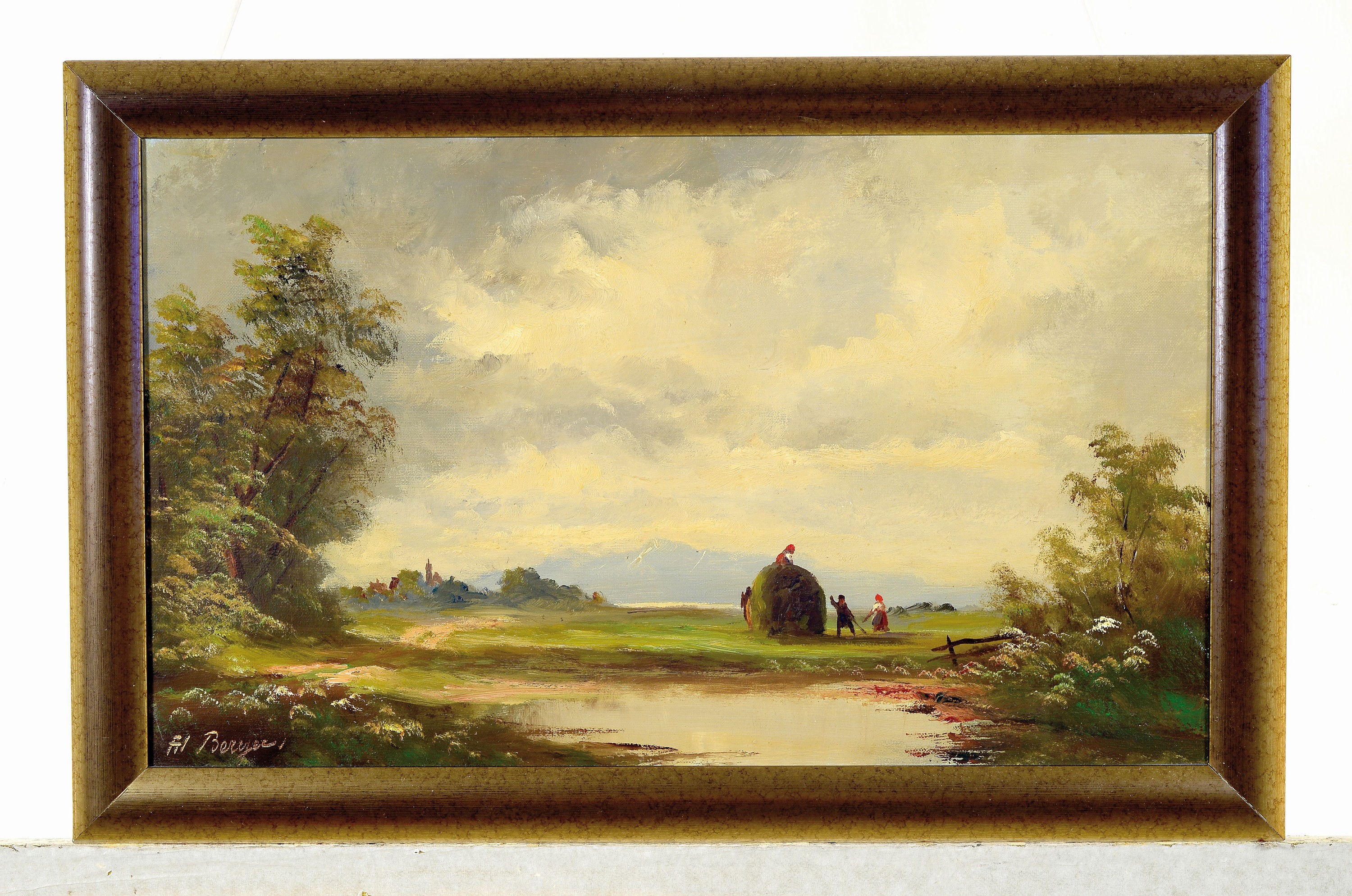 Detail k: Heinrich Berger, geb. 1898, 2 Arbeiten in Öl auf Lwd: 1) Heuernte in Voralpenlandschaft, ÖL/Lwd, links unten sign., ca. 30x50cm, R.ca. 36x56cm; 2) ...