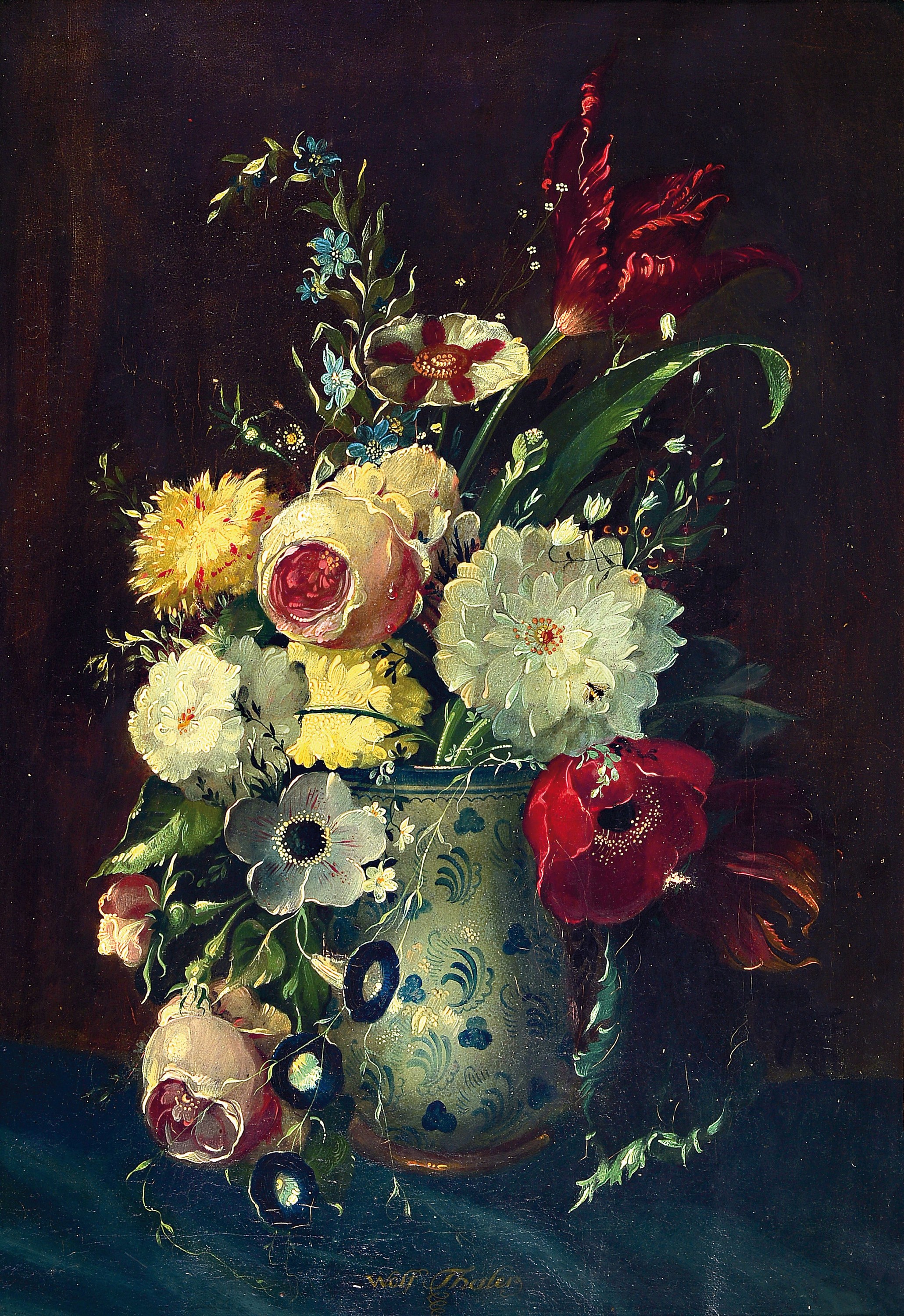 Wolf Thaler, 1895 St.Ulrich-1952 München, üppiges Blumenstillleben, Öl/Lwd, mittig unten signiert, ca. 57x40cm, R. ca. 72x55cm, studierte bei C. ...