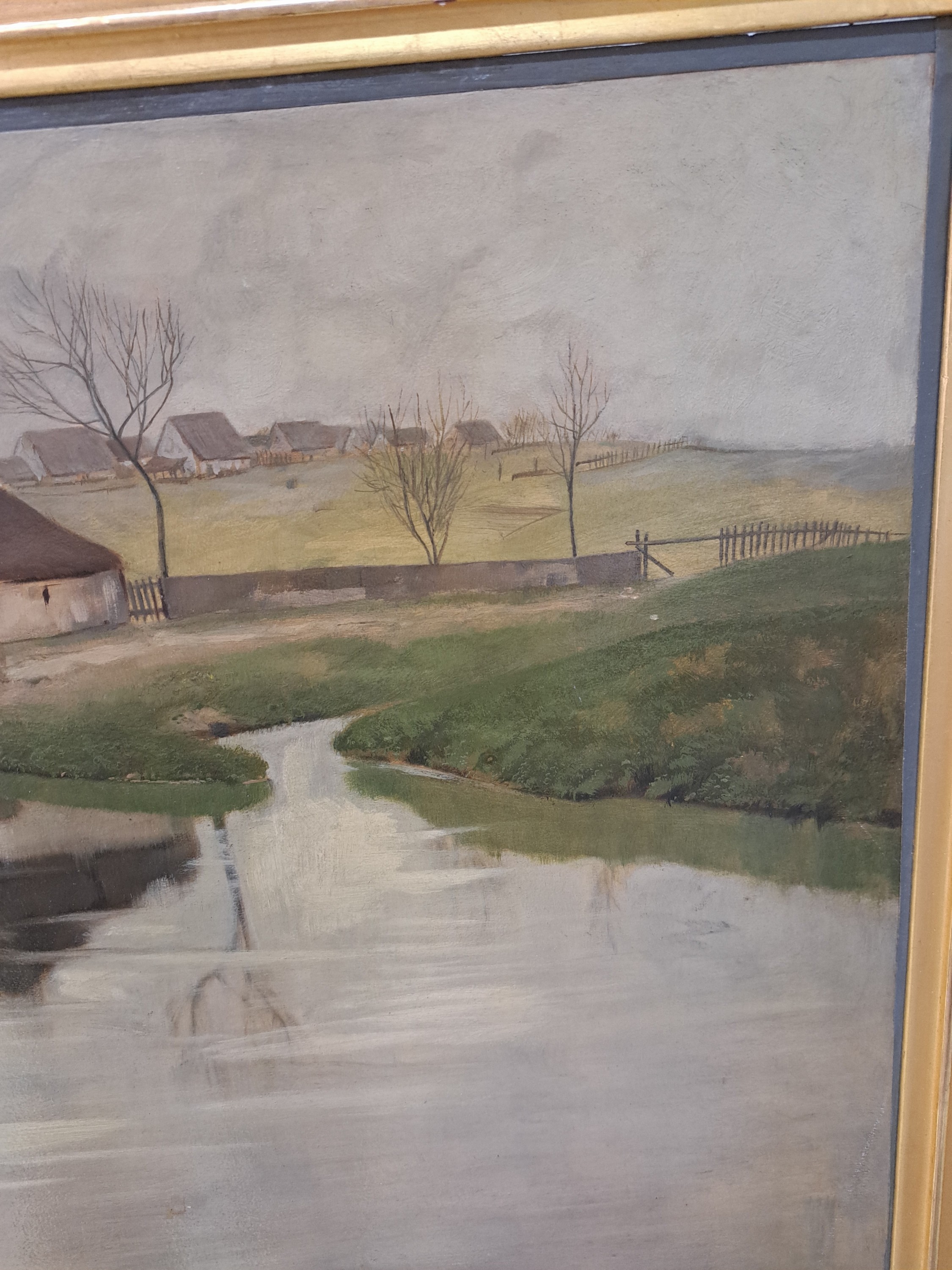 Detail c: Hermann Gradl, 1883 Marktheidenfeld-1964 Nürnberg, Bauernhäuser am Bachlauf, Öl/Malkarton, links unten signiert, ca. 50x60cm, R. ca. 60x69cm