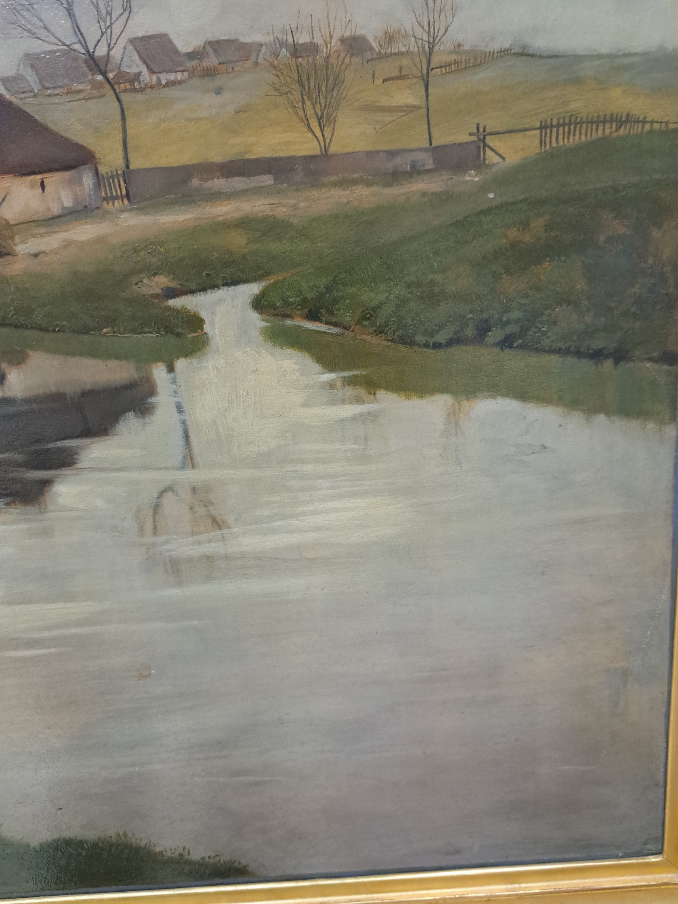 Detail d: Hermann Gradl, 1883 Marktheidenfeld-1964 Nürnberg, Bauernhäuser am Bachlauf, Öl/Malkarton, links unten signiert, ca. 50x60cm, R. ca. 60x69cm