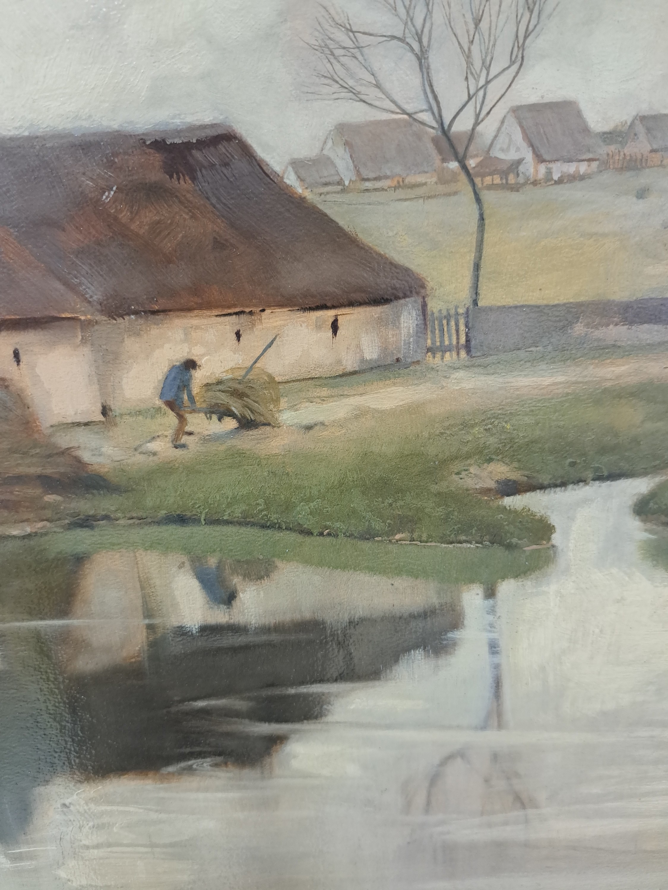 Detail e: Hermann Gradl, 1883 Marktheidenfeld-1964 Nürnberg, Bauernhäuser am Bachlauf, Öl/Malkarton, links unten signiert, ca. 50x60cm, R. ca. 60x69cm