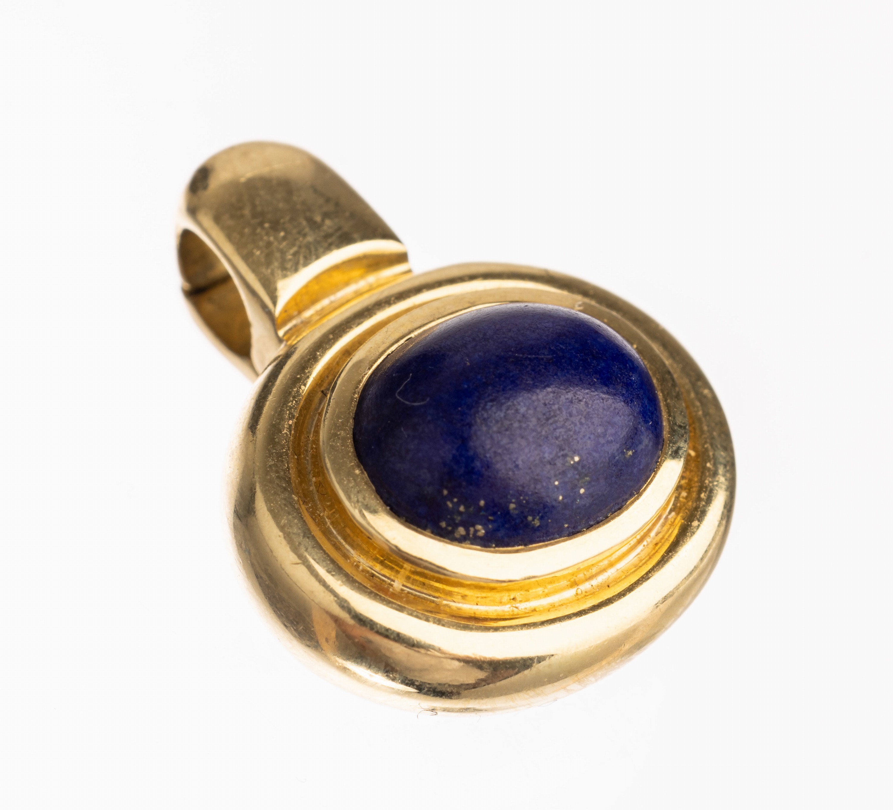 14 kt Gold Lapislazuli-Clipanhänger, GG 585/000, ovaler Lapislazulicabochon, total ca. 7.6 g, L. ca. 2.2 cm