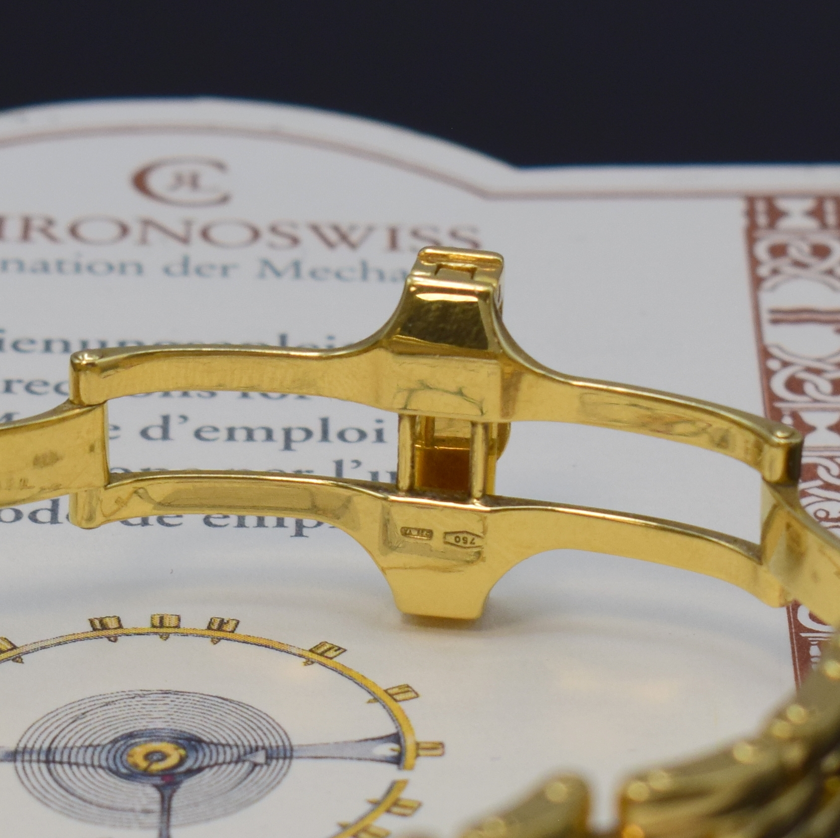Detail c: CHRONOSWISS Herrenarmbanduhr Regulateur in GG 750/000 Referenz CH 1221, Schweiz um 2000, Automatik, beids. vergl. Geh. inkl. orig. Goldband m. dopp. ...