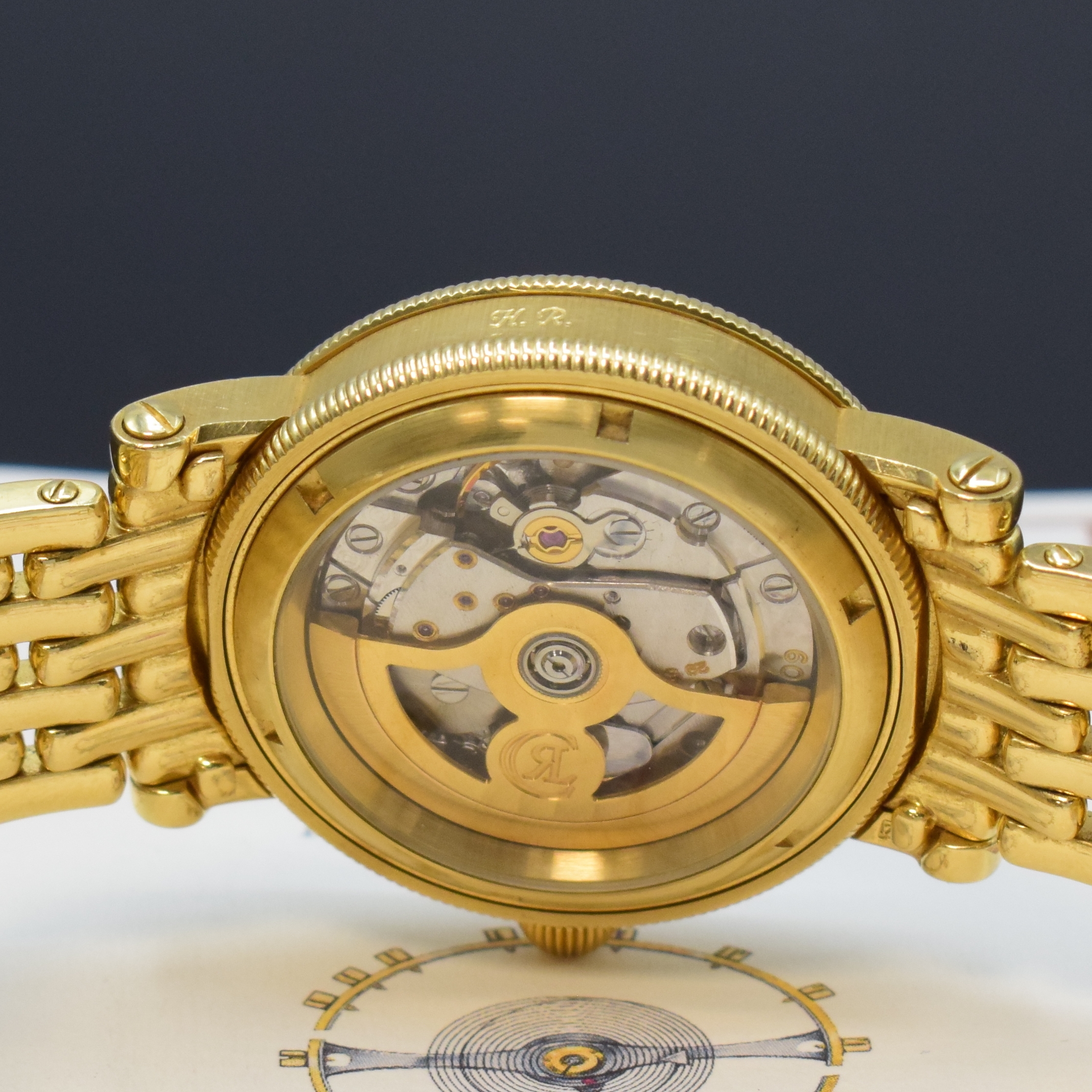 Detail f: CHRONOSWISS Herrenarmbanduhr Regulateur in GG 750/000 Referenz CH 1221, Schweiz um 2000, Automatik, beids. vergl. Geh. inkl. orig. Goldband m. dopp. ...