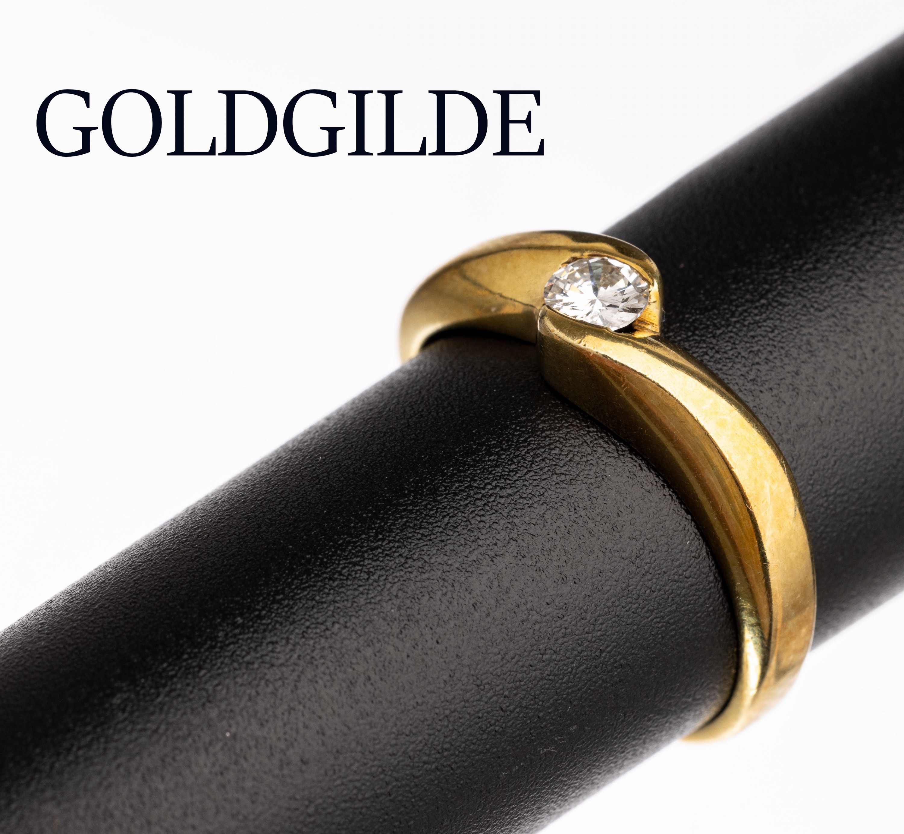 14 kt Gold Brillant-Ring, GG 585/000, Brillant ca. 0.20 ct (grav.) feines Weiß/si, Meistermarke GOLDGILDE, total ca. 3.0 g, RW 56