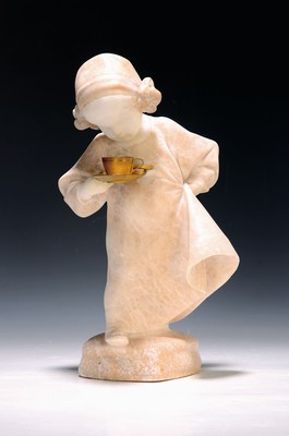 Image Skulptur von Martin Fritzsche, um 1910, Mädchen mit Tasse, Alabaster geschnitten, ...