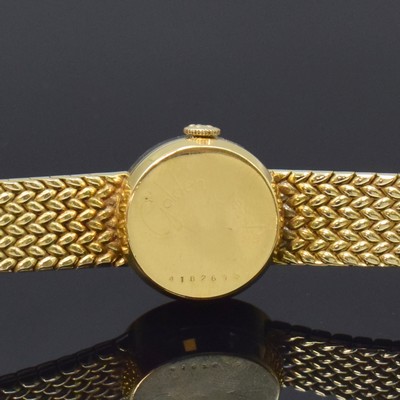 26787963c - ETERNA-MATIC 18k yellow gold ladies wristwatch Golden Heart, Switzerland around 1960, self winding, neutral 14k yellow gold bracelet, snap on case back, silvered dial spotty, gilded hour-indices and hands, calibre 1419U, 23 ct. gold-rotor, 21 jewels, diameter approx. 12 mm, length approx. 18 cm, total weight approx. 42g, condition 2-3