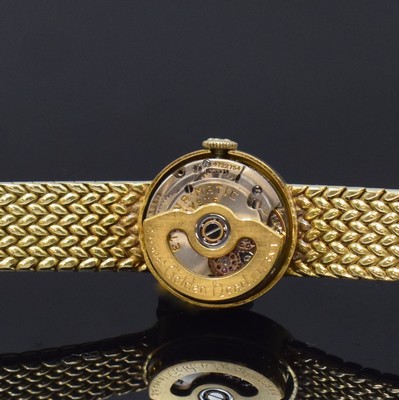 26787963d - ETERNA-MATIC 18k yellow gold ladies wristwatch Golden Heart, Switzerland around 1960, self winding, neutral 14k yellow gold bracelet, snap on case back, silvered dial spotty, gilded hour-indices and hands, calibre 1419U, 23 ct. gold-rotor, 21 jewels, diameter approx. 12 mm, length approx. 18 cm, total weight approx. 42g, condition 2-3