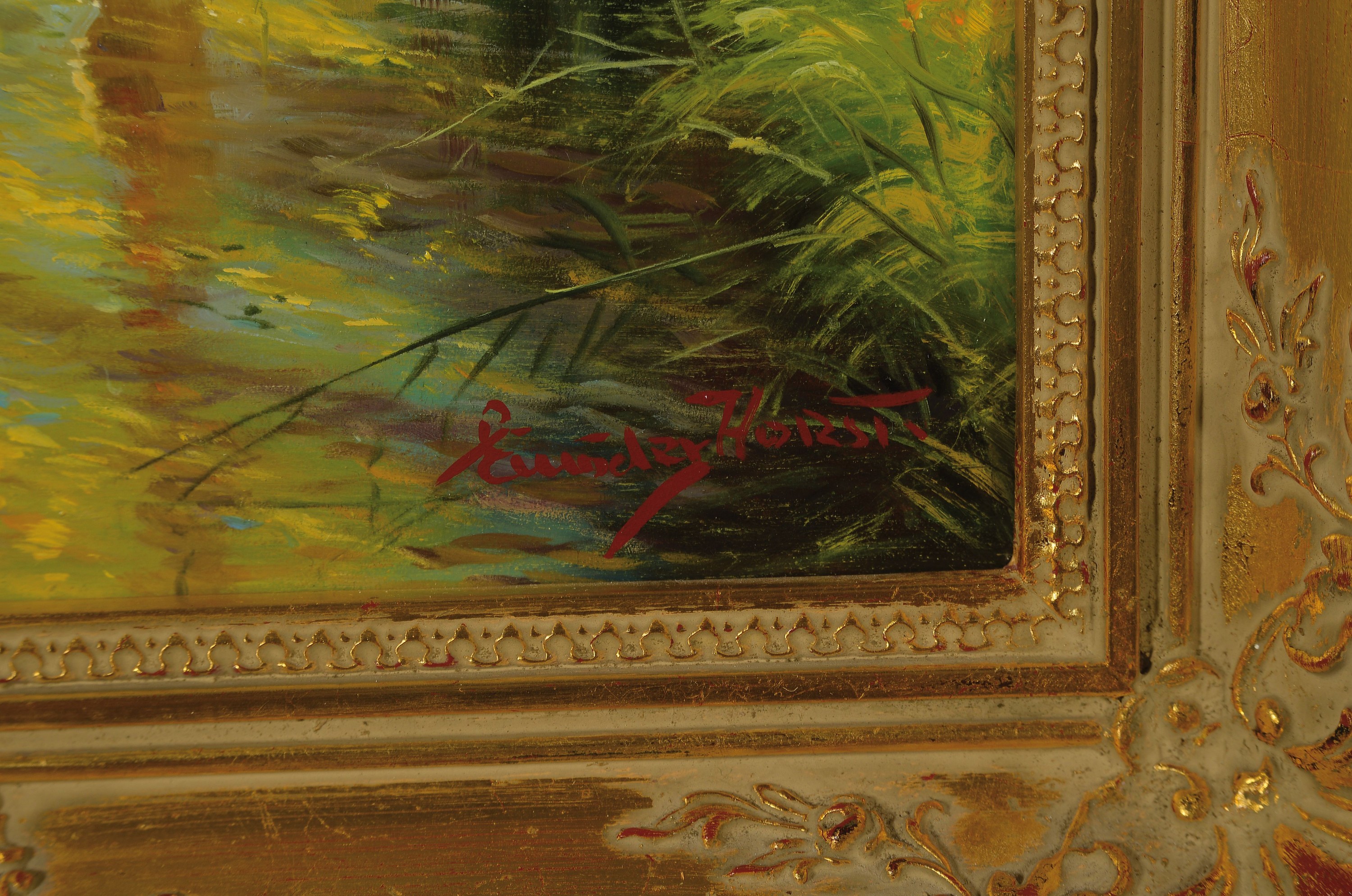 Detail c: Horst Einöder, geb. 1951 München, stehender weiblicher Akt in sonnendurchfluteter Bachlandschaft, rechts unten signiert, Öl/Masonit, 30x24 cm, ...